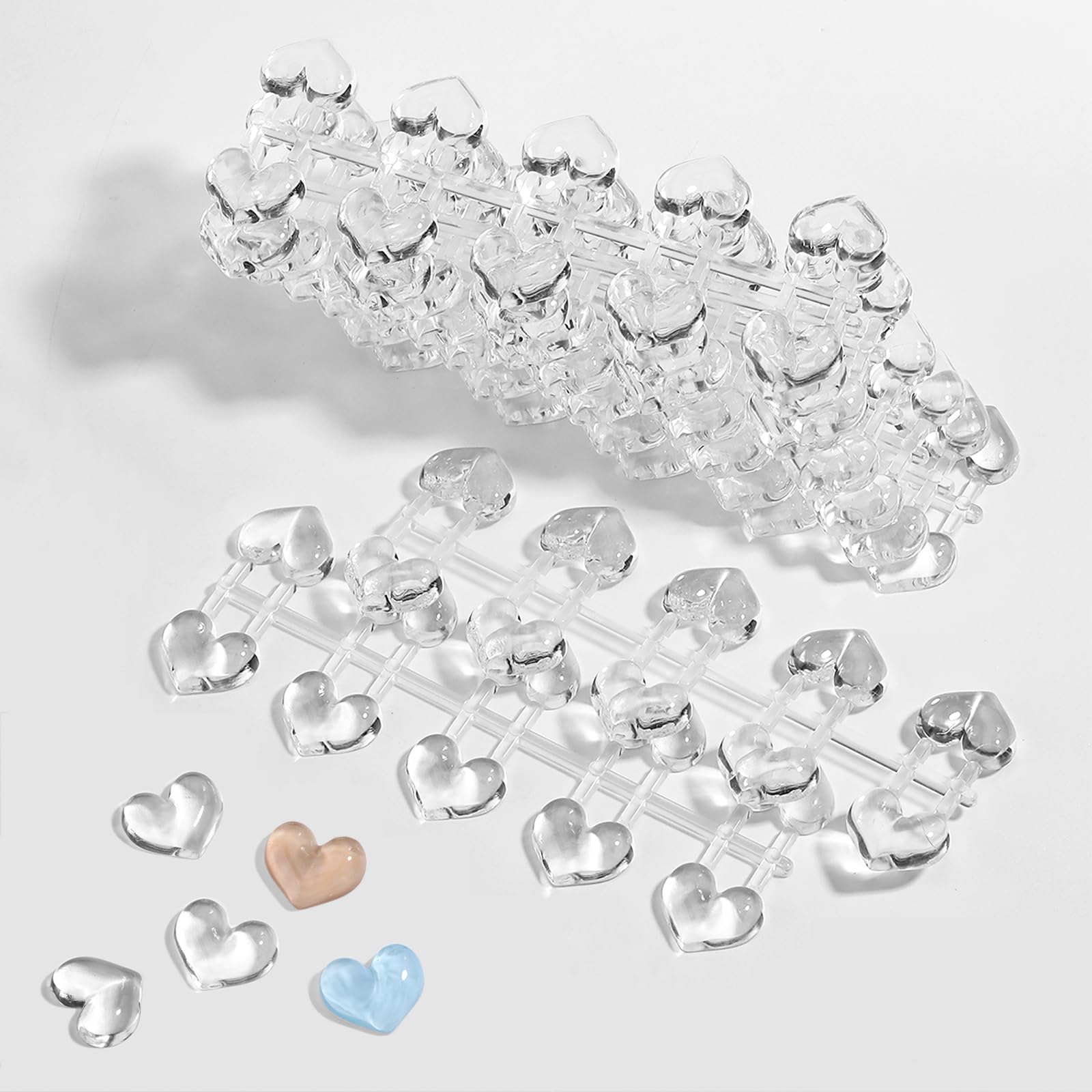 SUTOKAKA 100Pcs Solid Heart Shape Nail Polish Swatches Mini Display Cards Crystal Clear Glass Nail Color Swatch Dots Chart Tips 