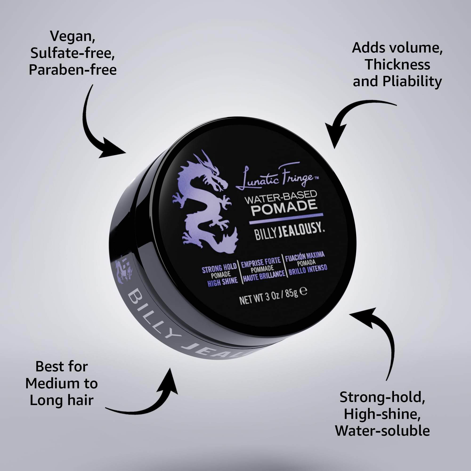 Billy Jealousy Lunatic Fringe Water-Based Pomade, 3 Oz
