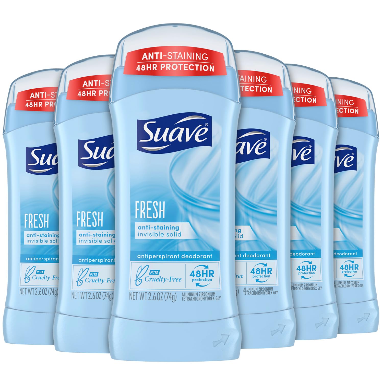 Suave Deodorant for Women, Fresh - Invisible Solid Antiperspirant Deodorant Stick, 48H Protection, 2.6 Oz Ea (Pack of 6)