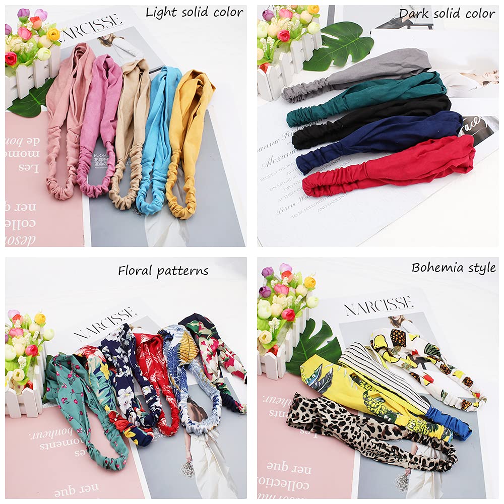 Ahoney 20 Pack Headbands For Girls Head Band For Women'S Hair Cute Boho Headband Elastic Stretchy Twist Knotted Hair Bands Yoga