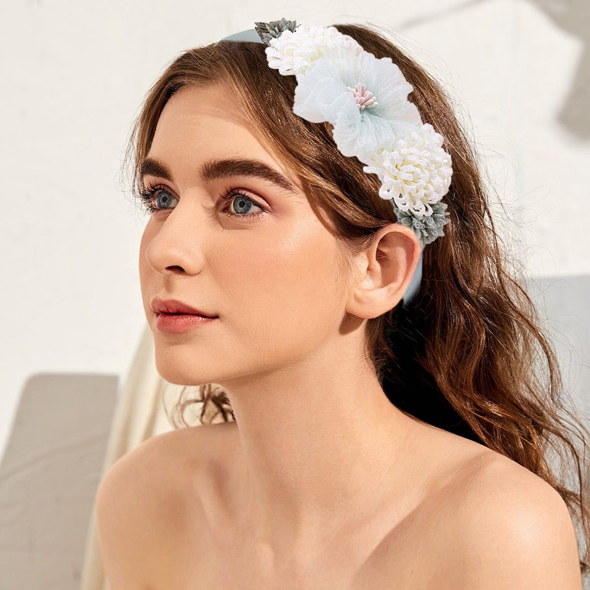 2 PCS Flower Headband Rose Flowers Hair Bands Flower Girl Headpiece Flower Crown Boho Flower Headband Blue White Floral Headband