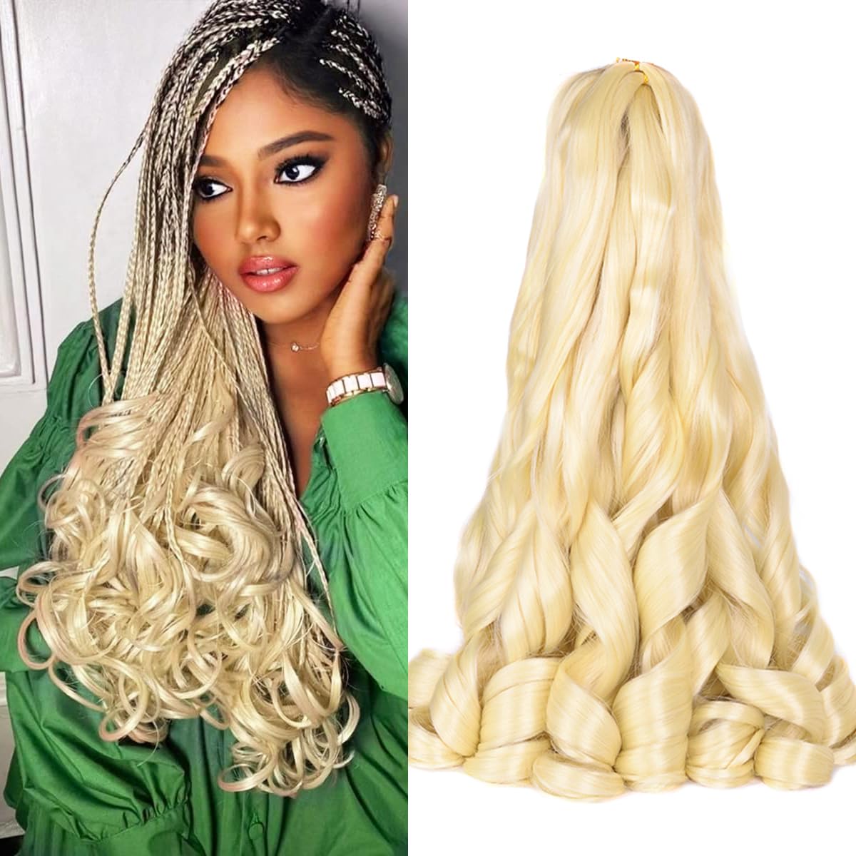 French Curly Brading Hair #613 Synthetic Bouncy Braiding Hair Extensions 75g/pack French Curly Crochet Hair Extensions 24inch (#
