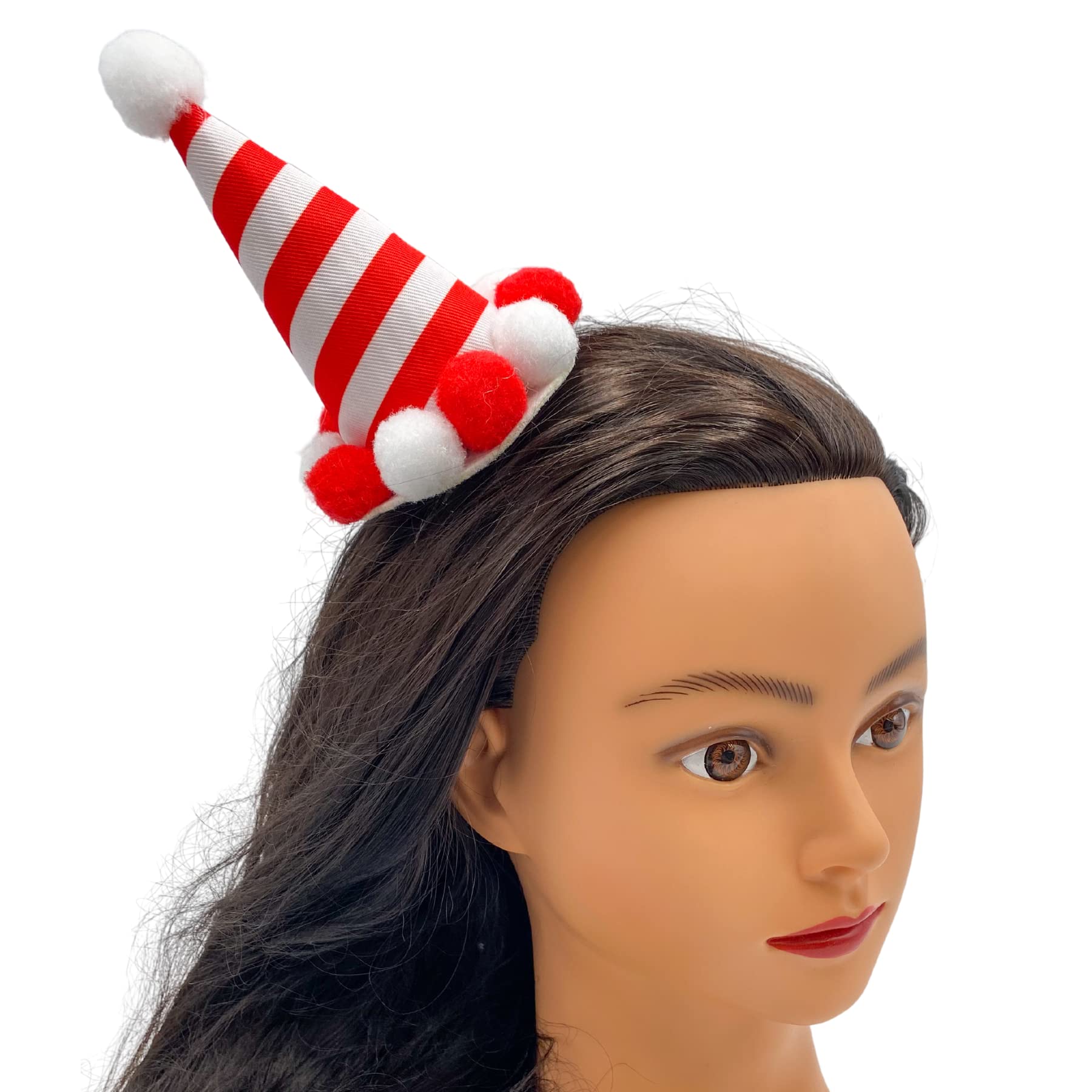 Needzo Christmas Hair Clip Red And White Candy Cane Striped Hat With Pom Poms, Christmas Hair Accessories For Women, One Size Fi