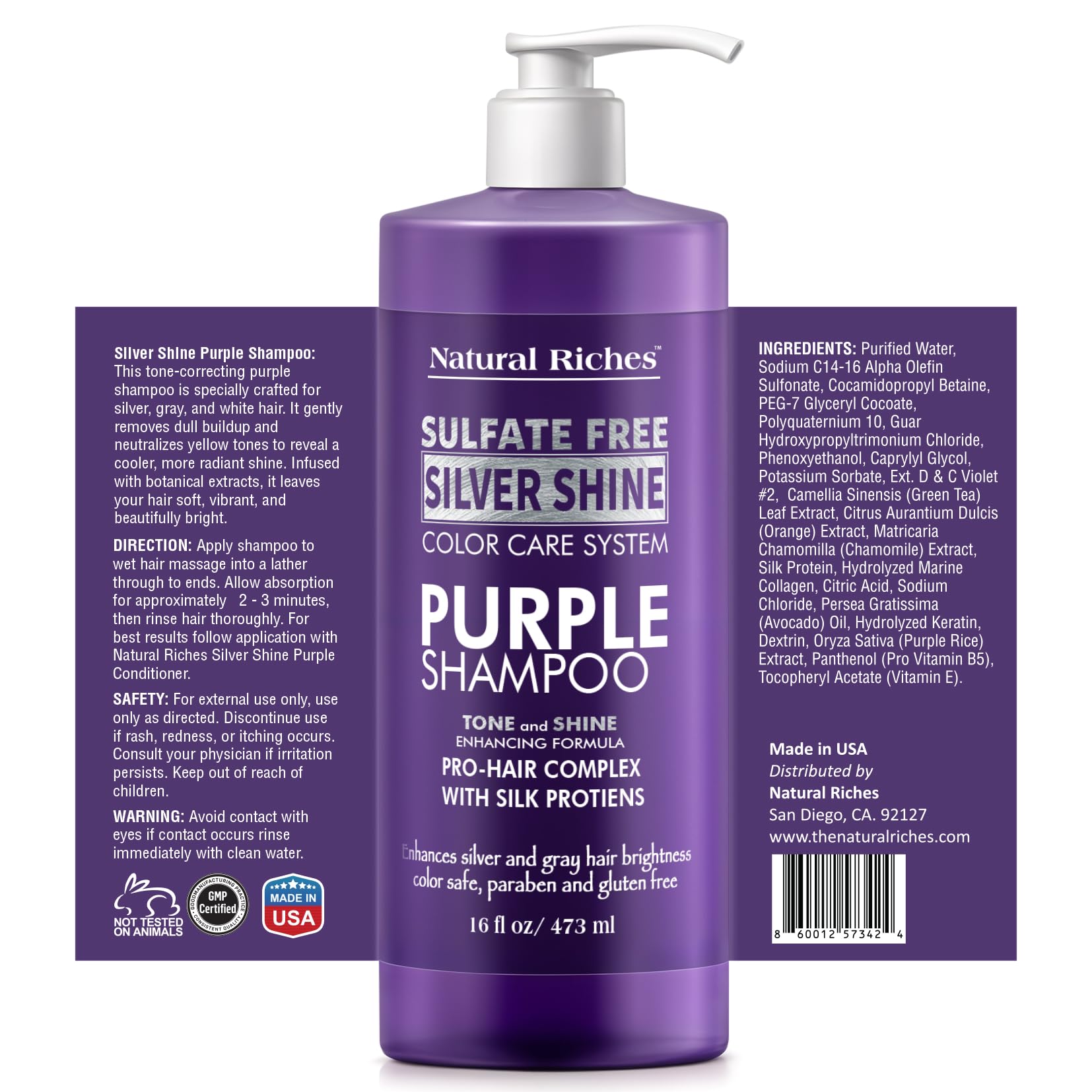 Natural Riches Radiant Silver Shine Purple Shampoo and Conditioner Set for Gray Hair - Paraben-Free and Color Safe - With Silk P