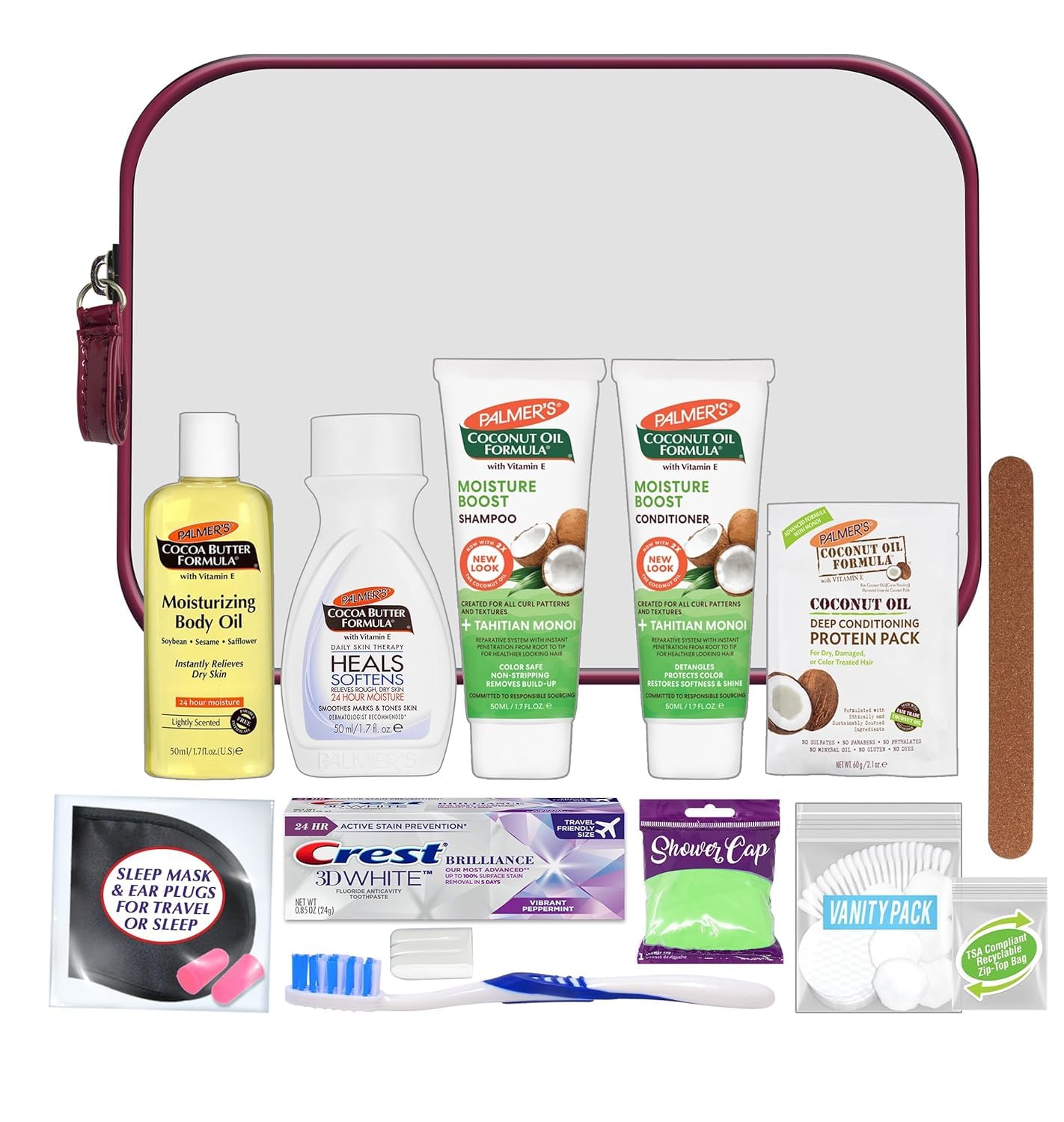 Convenience Kits International Womens 15-Piece Palmers Travel Skin Care Kit with Hair, Face & Body Travel-Size Products, 32 Co