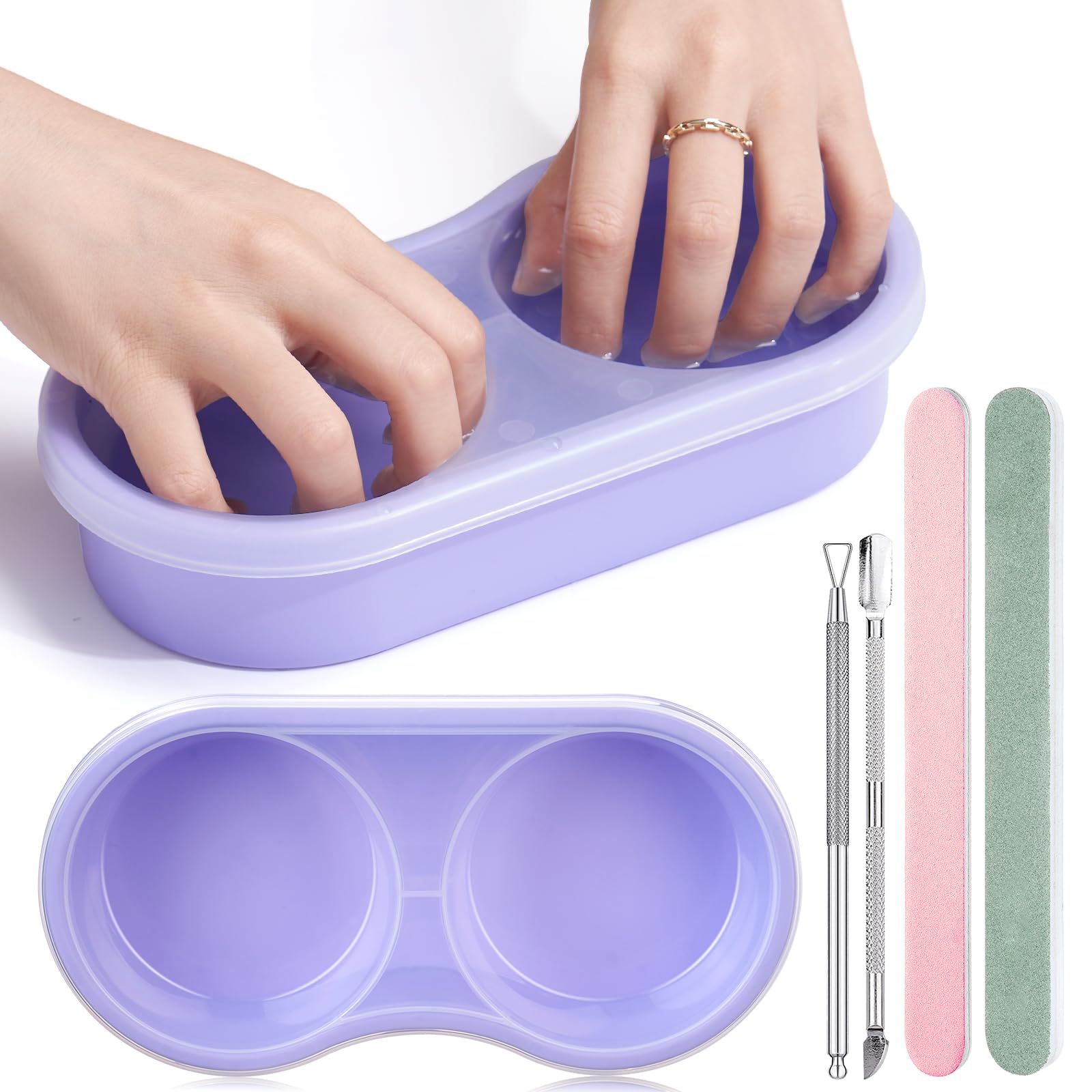Dual Nail Soaking Bowl Acetone Proof: Soak Off Gel Nail Polish Dip Powder Remover Bowl- Cut the Soaking Time in Half Manicure Bo