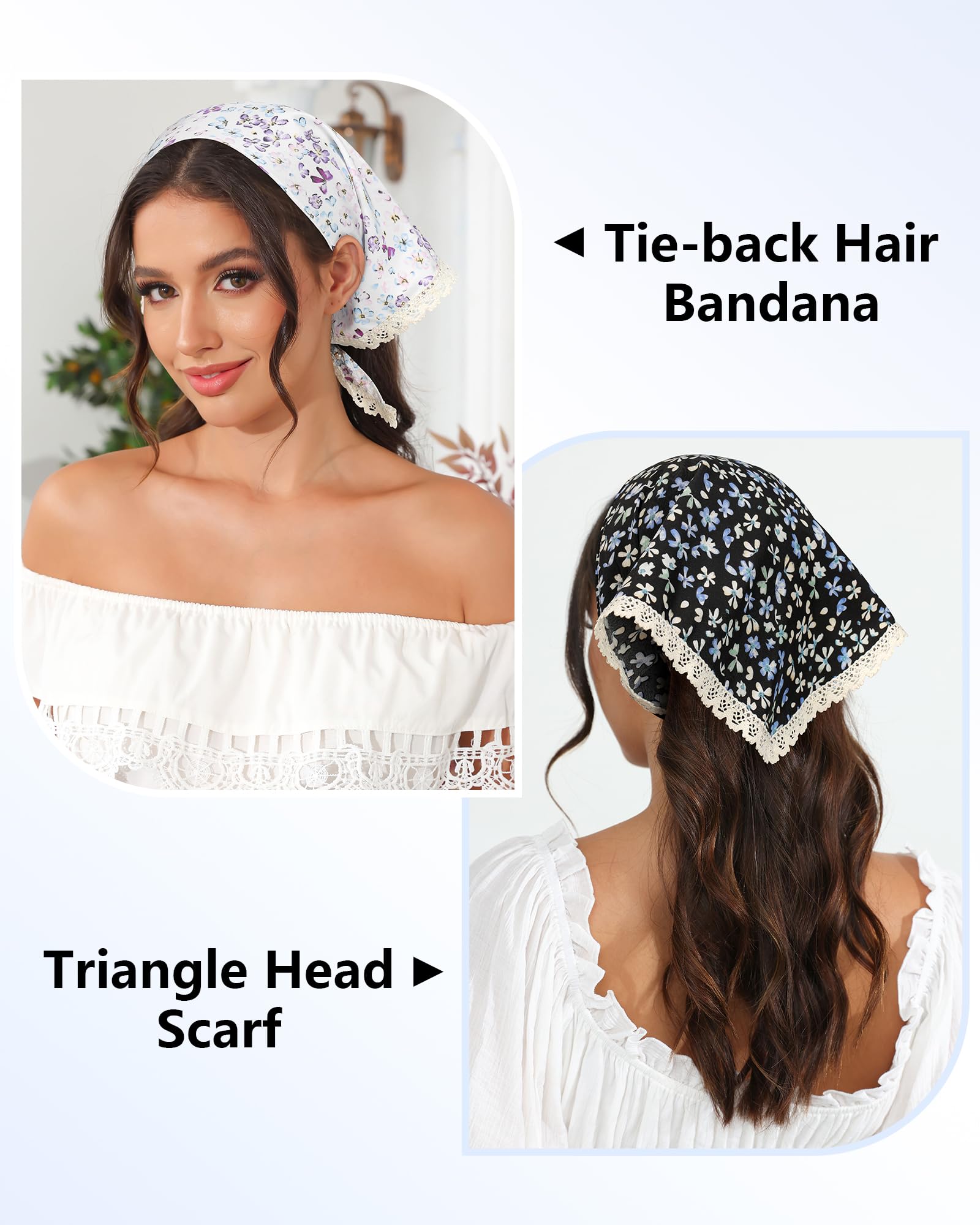 AWAYTR 3Pcs Hair Bandanas Head Kerchief for Women Girls Tie-Back Boho Hair Scarf Headband Bandana Triangle Head Scarf (Blue/Pink