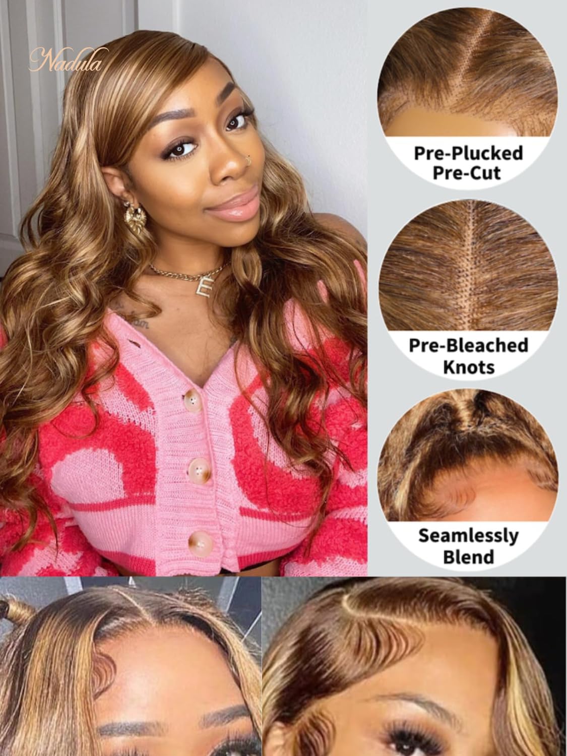 Nadula Pre Everything Glueless Honey Blonde 13X4 Hd Pre Cut Body Wave Lace Front Wig Human Hair Pre Plucked Invisible Bye Bye Kn