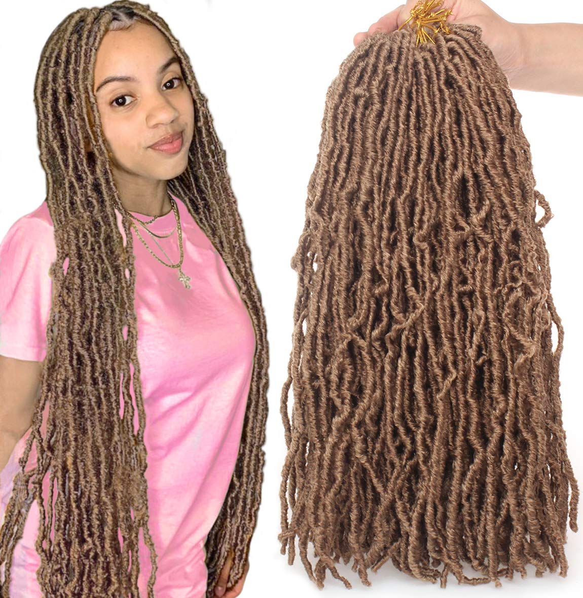 Leeven 18 Inch 2 Packs Synthetic New Faux Locs Crochet Braids Hair Extend 27# Soft Locs Braiding Hair For Women 18 Roots/Pack Bl