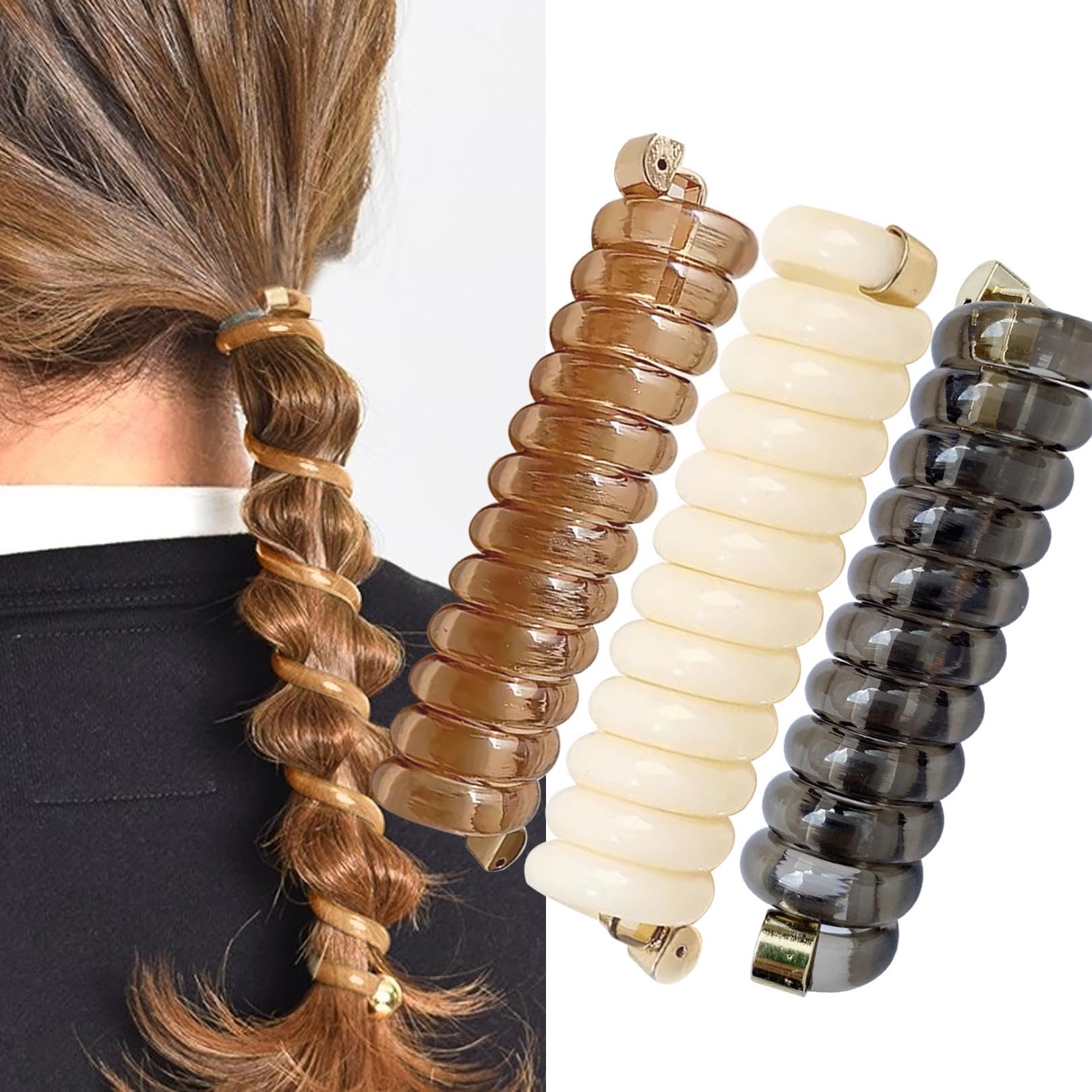Spiral Hair Tie Braid Hair Band Stylish Phone Cord Hair Coils No Crease Ponytail Holders for Women Girls Long Curly Hair