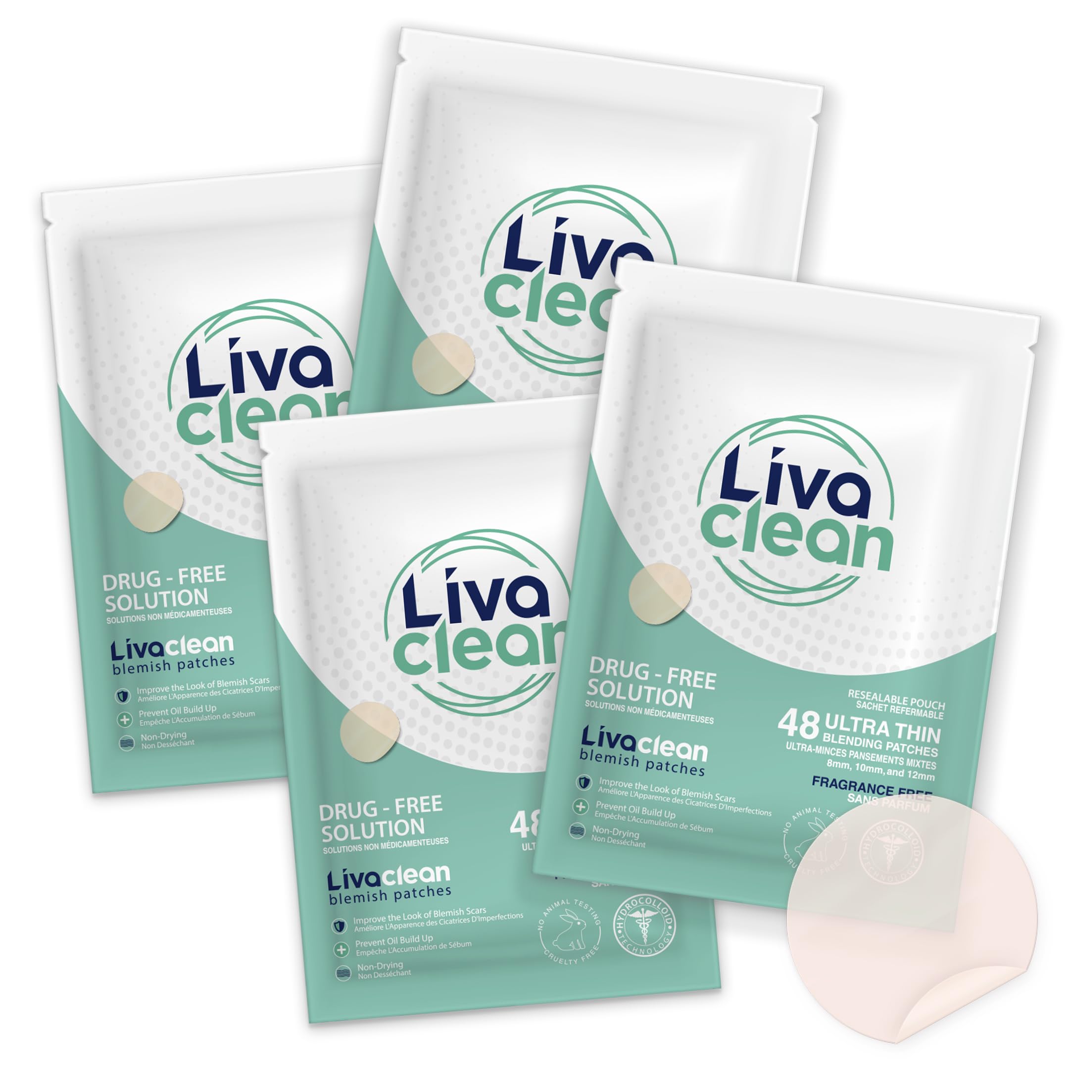 LivaClean 192 CT (4 PK) Pimple Patches, Acne Patches, Pimple Patches for Face, Zit Patches, Hydrocolloid Acne Patches, Blemish P