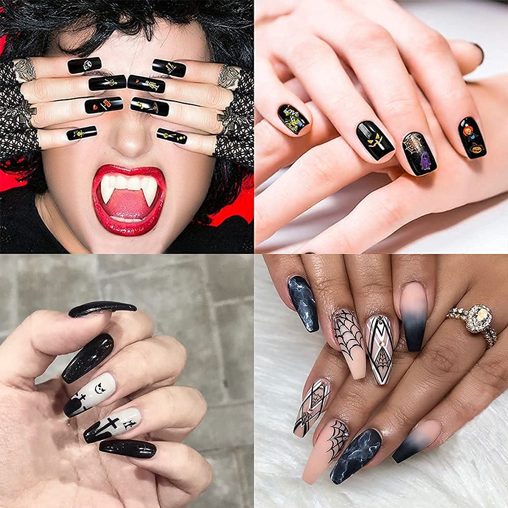 Impressed Nail Art Stickers For Halloween 12 Sheets, 1500+ Self-Adhesive Diy Customized Nail Decals For Halloween Party, Include