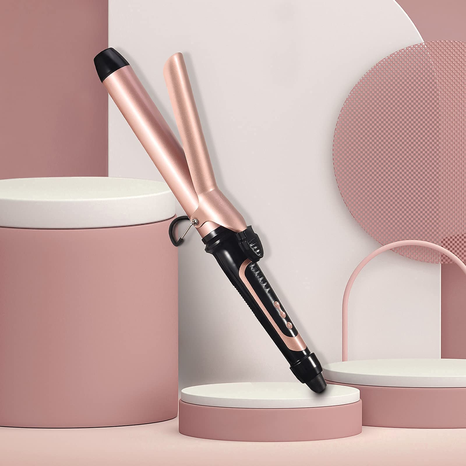 Lanvier 1.25 Inch Clipped Curling Iron with Extra Long Tourmaline Ceramic Barrel, Professional Hair Curler up to 450?? Dual Volt