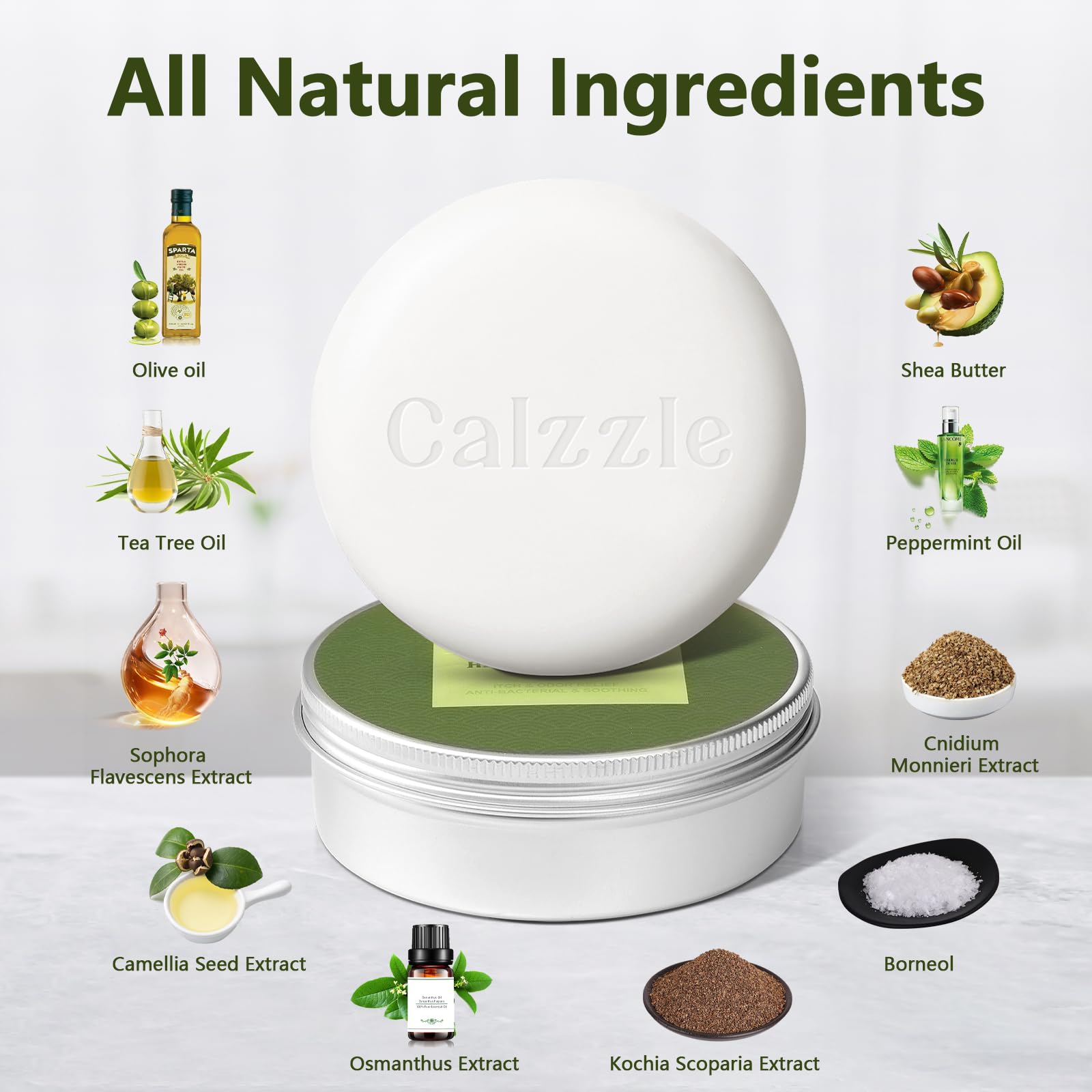 Calzzle 4 Pcs Herbal Soap Bar with Tea Tree Oil, Olive Oil & Organic Shea Butter - Natural Handmade Soap for Women & Men, Gentle