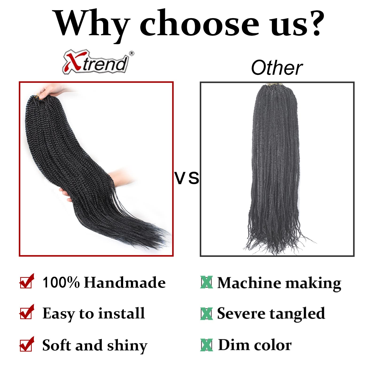 XTREND Box Braids Crochet Hair, 24 Inch, 8 Packs, Synthetic, Knotless, Boho Style, Color 1B#