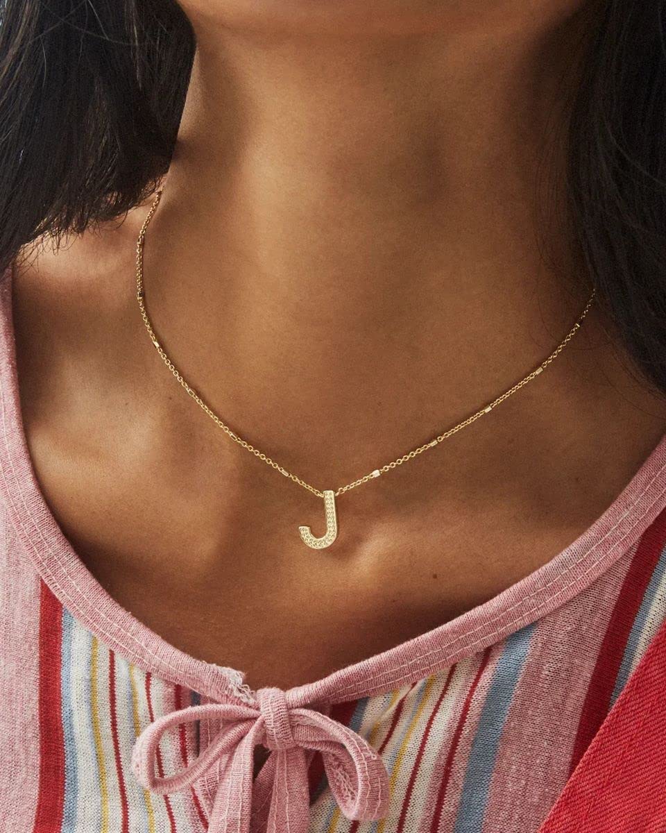 Kendra Scott Letter J Pendant Necklace for Women, Fashion Jewelry, 14k Gold-Plated Brass, Gold Metal, Letter J