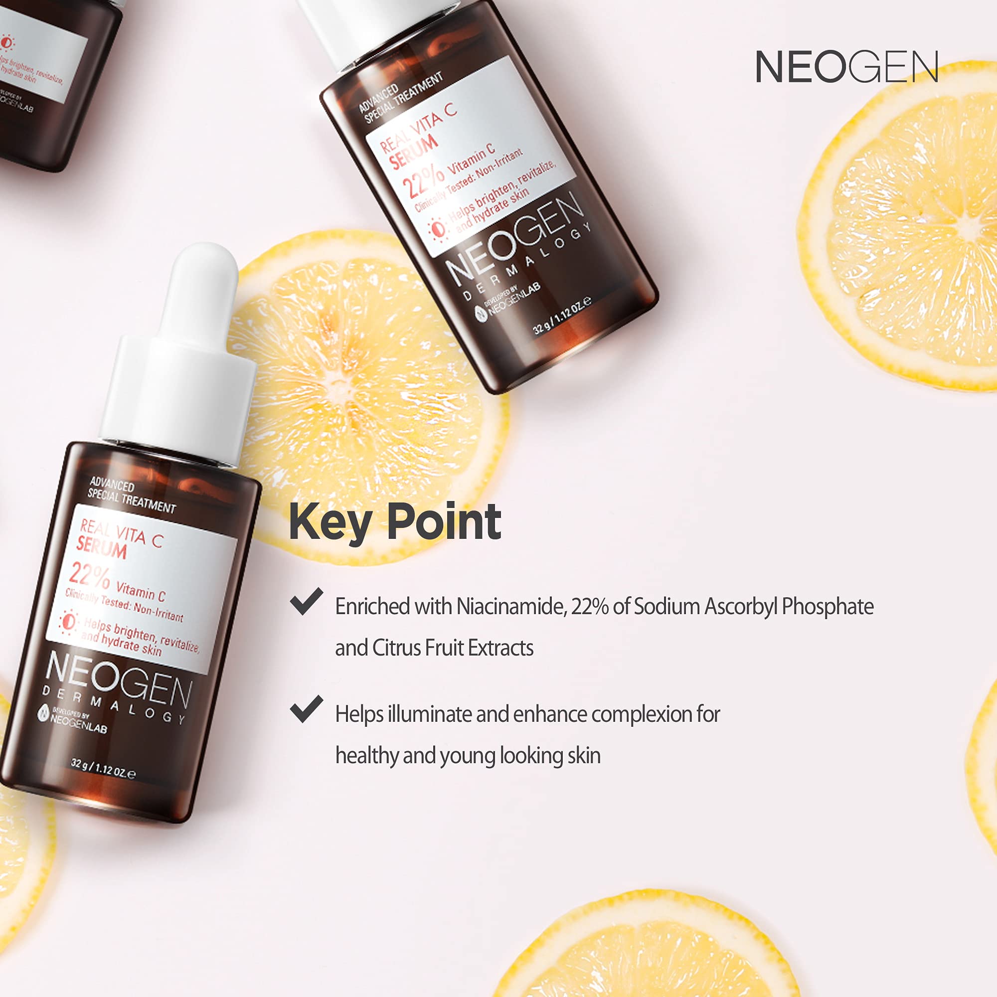 Dermalogy By Neogen Real Vita C Serum 1.12 Oz (32G) - Brightening, Hydrating Facial Serum With 22% Vitamin C (Pure Ascorbic Acid