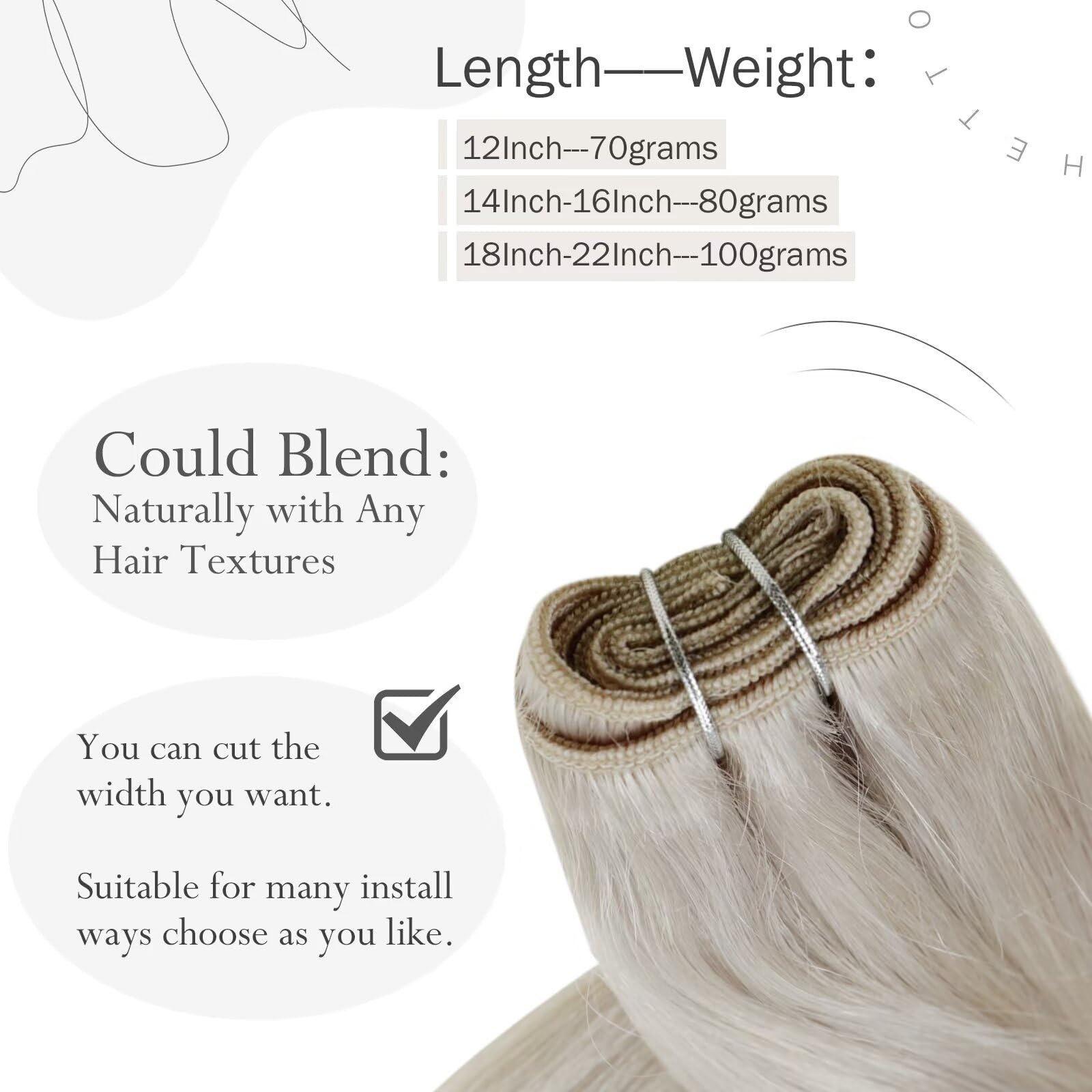 Hetto Blonde Weft Hair Extensions Sew In Human Hair Extensions 14 Inch #60 Platinum Blonde Brazilian Human Hair Weft Sew In Doub