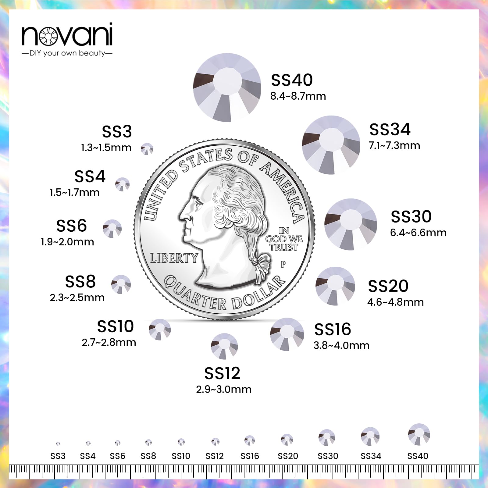 Novani Rhinestones Flatback Rhinestones Glass Nail Gems Stones Jewels Round Gemstones Non-Hotfix Crystal,Ss10,1440 Pieces,Hemati