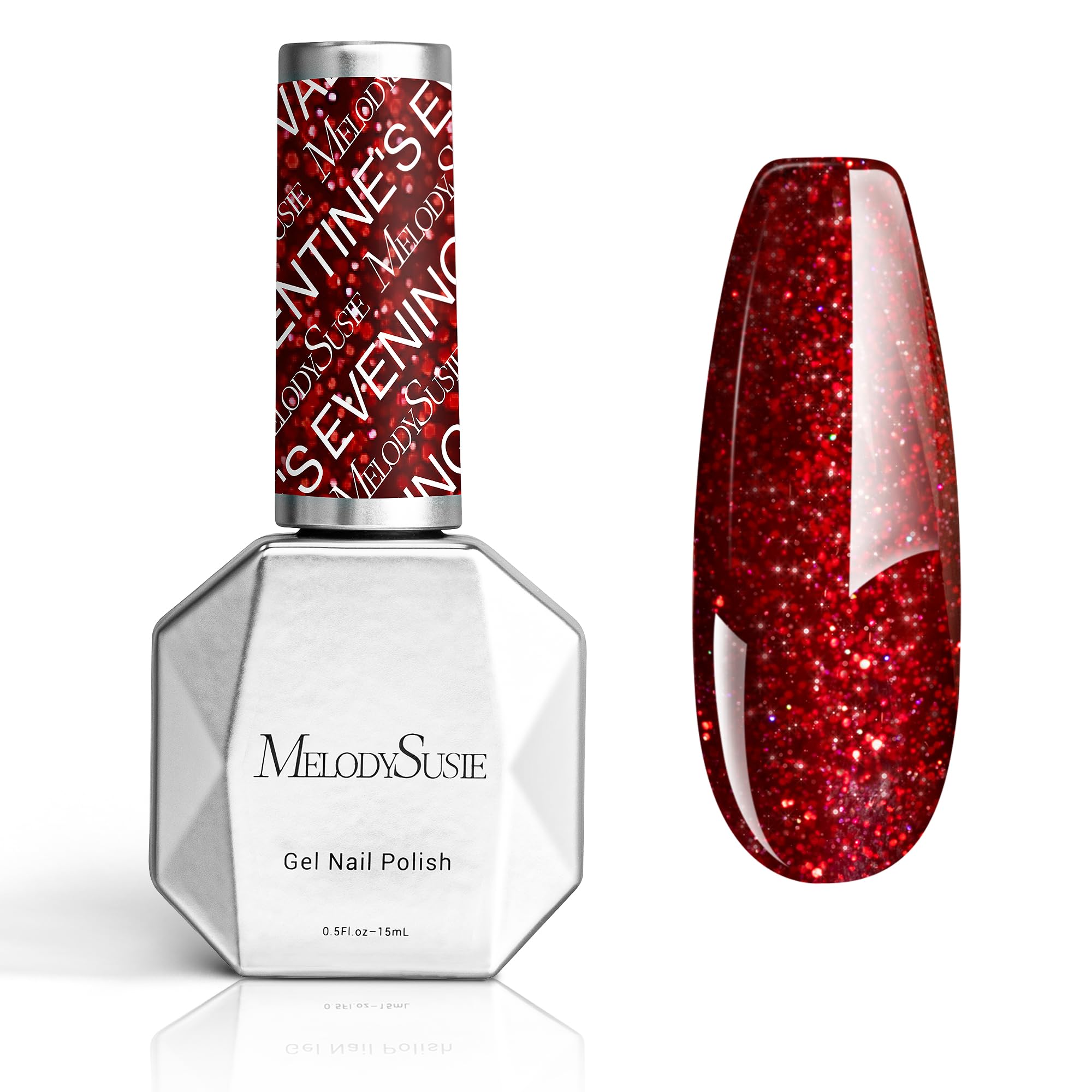 MelodySusie Thick Red Glitter Gel Nail Polish,0.5fl oz Nails Soak Off UV LED Sparkle Glitter Gel Polish Gift for Women Nail Art 
