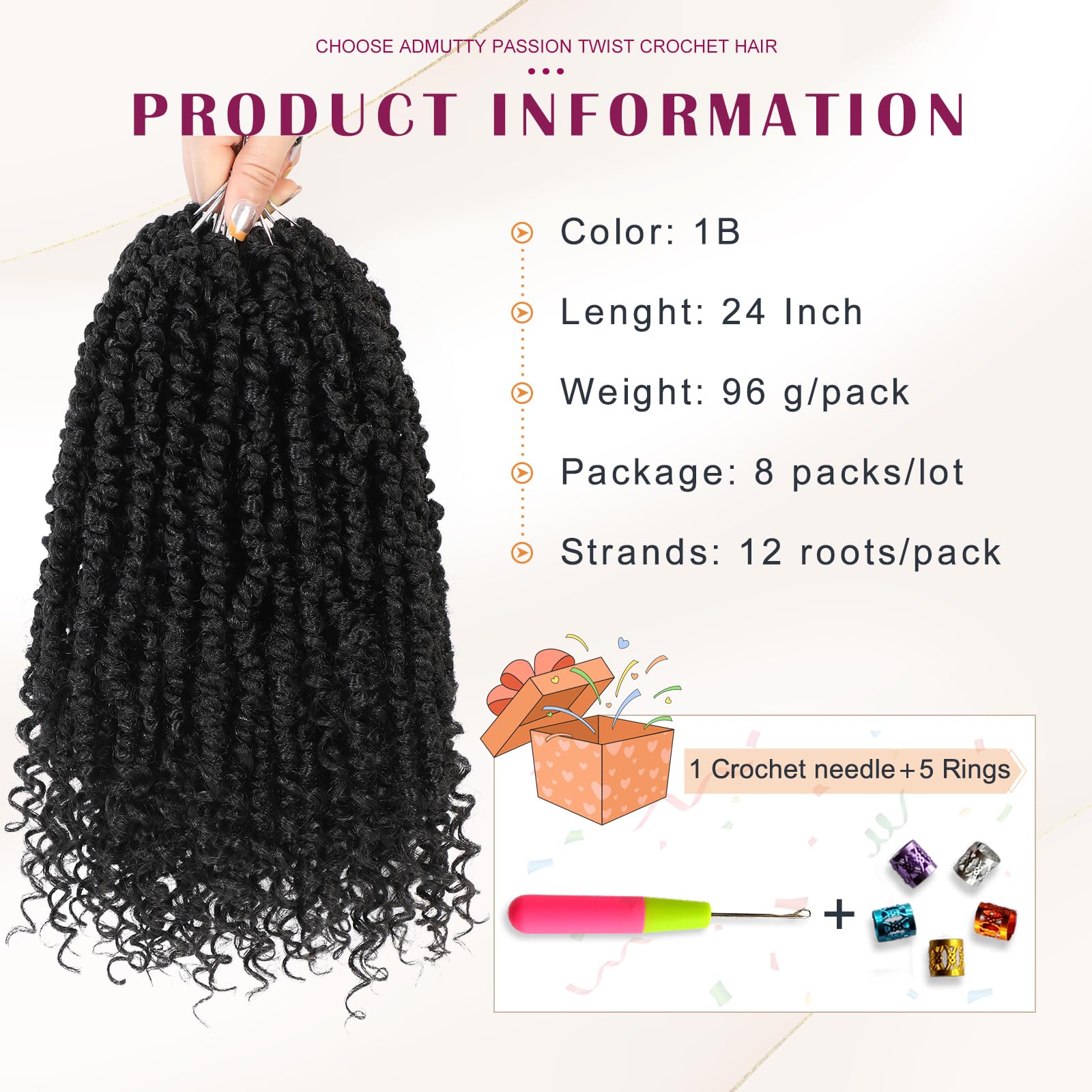 Passion Twist Crochet Hair,Passion Twist Hair 24 Inch,8 Packs Pre-Twisted Passion Twist Hair,Short Passion Twist Crochet Braids,