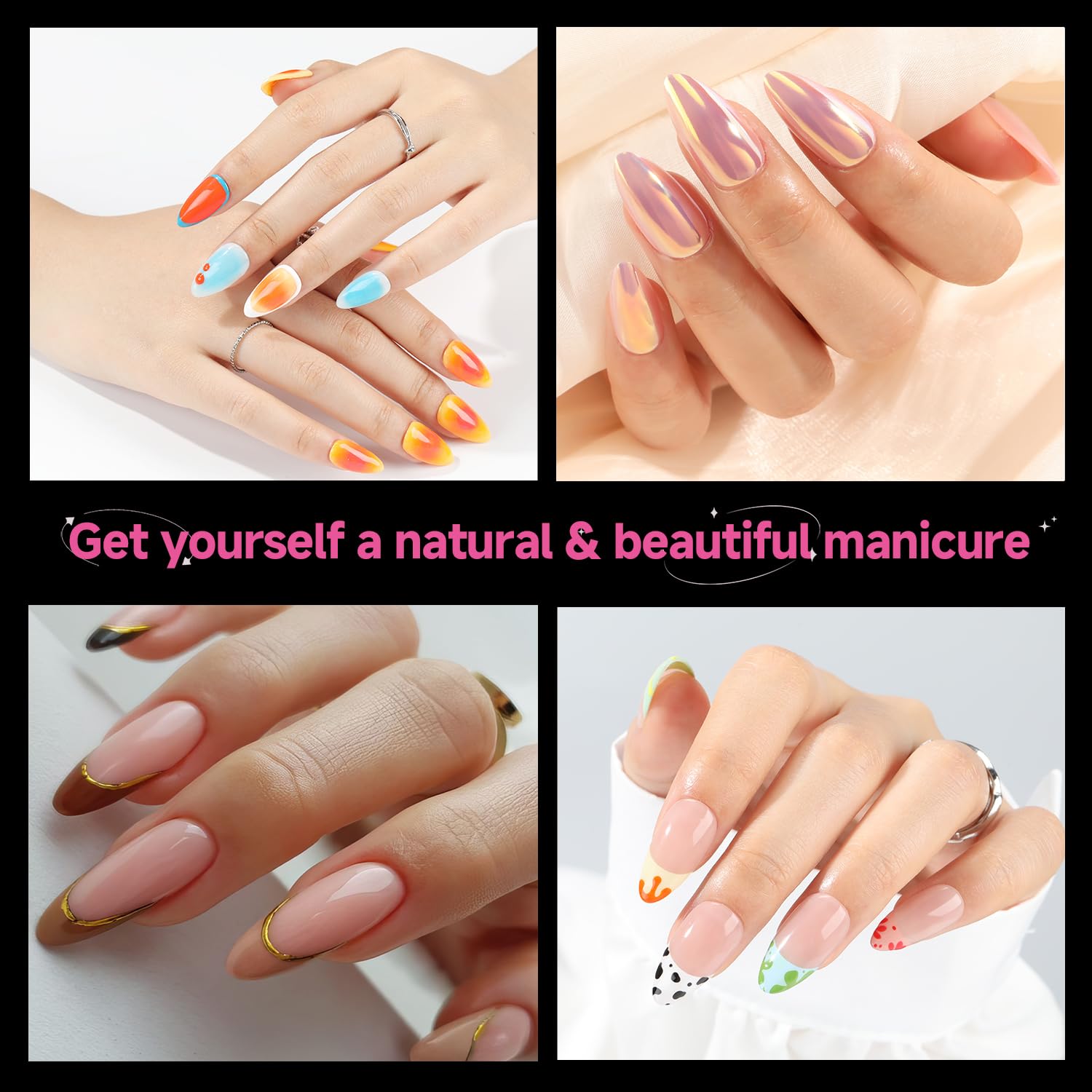 Una Gella 504Pcs Pointed Almond Nail Tips, Pre-Shape Almond Nail Tips Gel X Half Matte Full Cover Acrylic Almond Nails Clear Sof