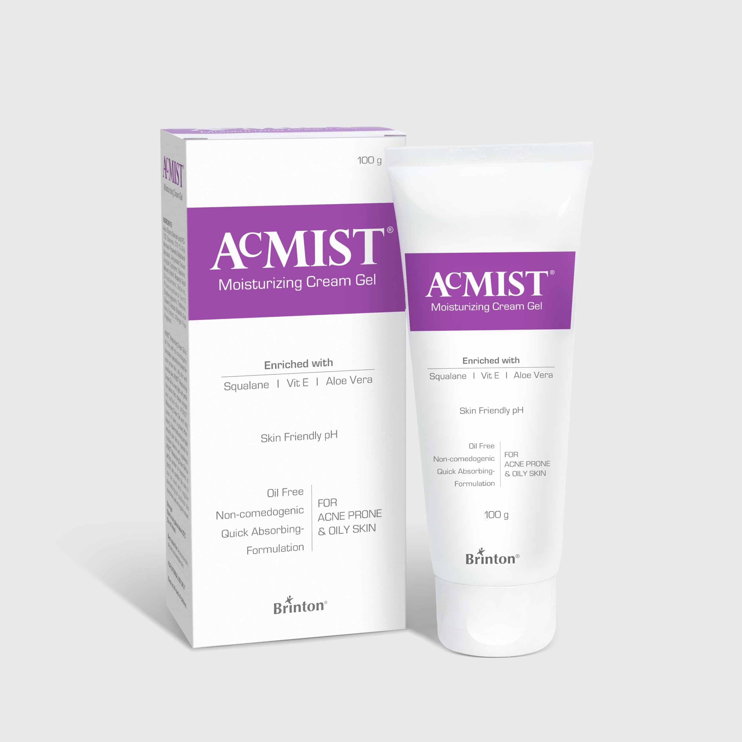 Acmist Face Moisturizing Cream Gel For Acne Prone & Oily Skin | Enriched With Vitamin E, Aloe Vera & Squalane | Oil-Free, Non Co