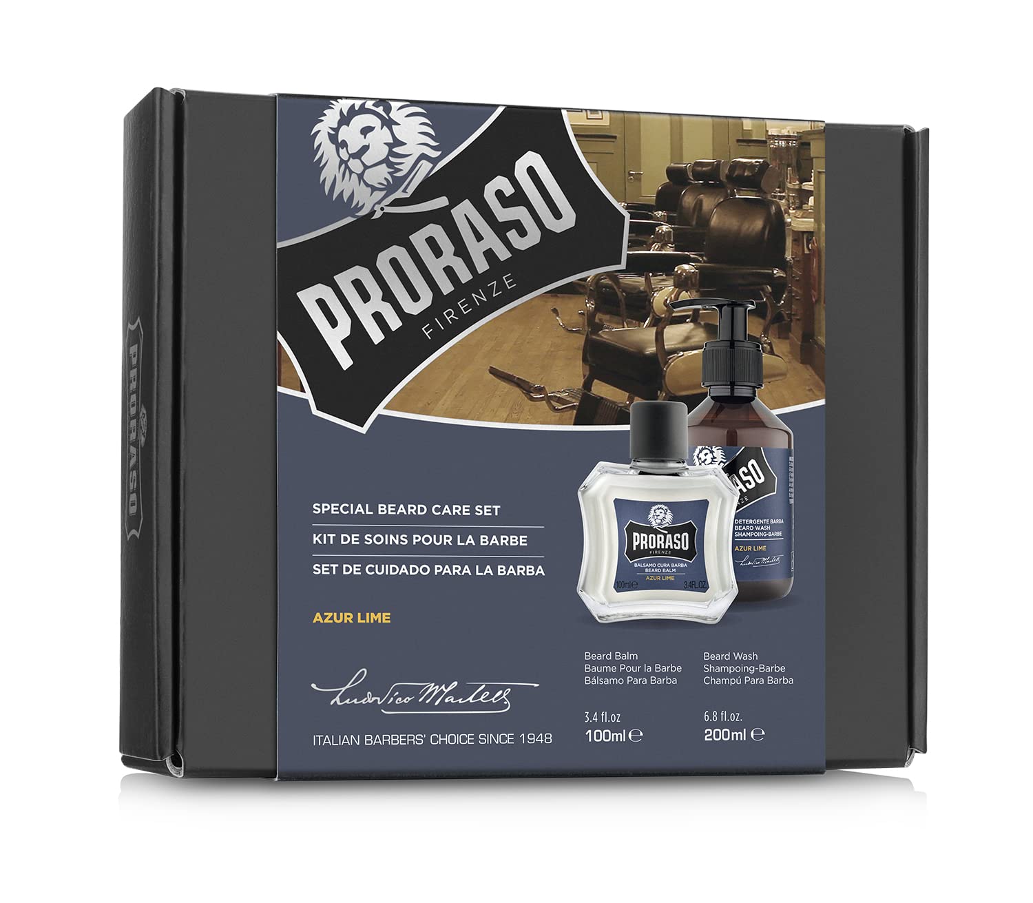 Proraso Beard Care Kit For Men | Beard Wash & Beard Balm To Cleanse, Soften And Reduce Itch For New Or Short Beards | Azur Lime