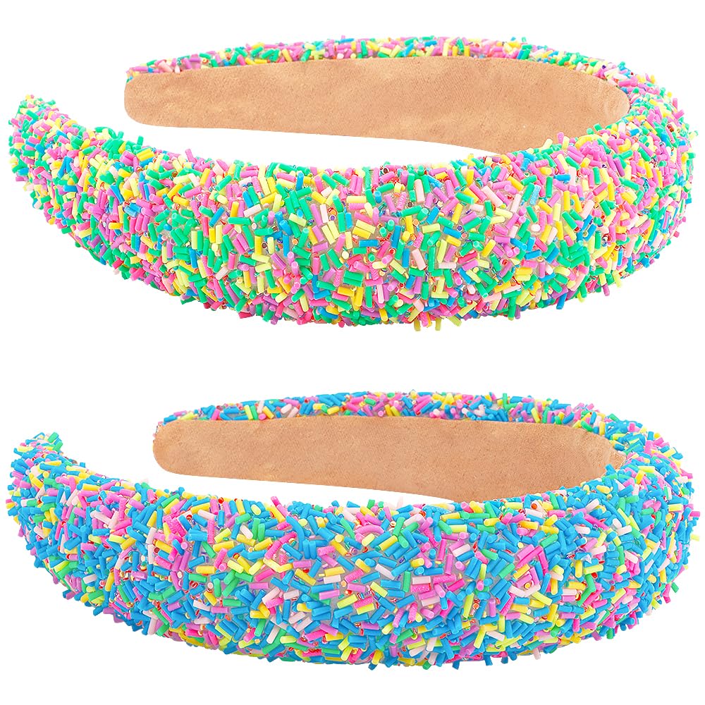AHONEY 2 Pack Candy headband Thick Padded Headband for Women Girls, Cute Headbands Sprinkles Wide Head Band Non Slip Glitter Bir