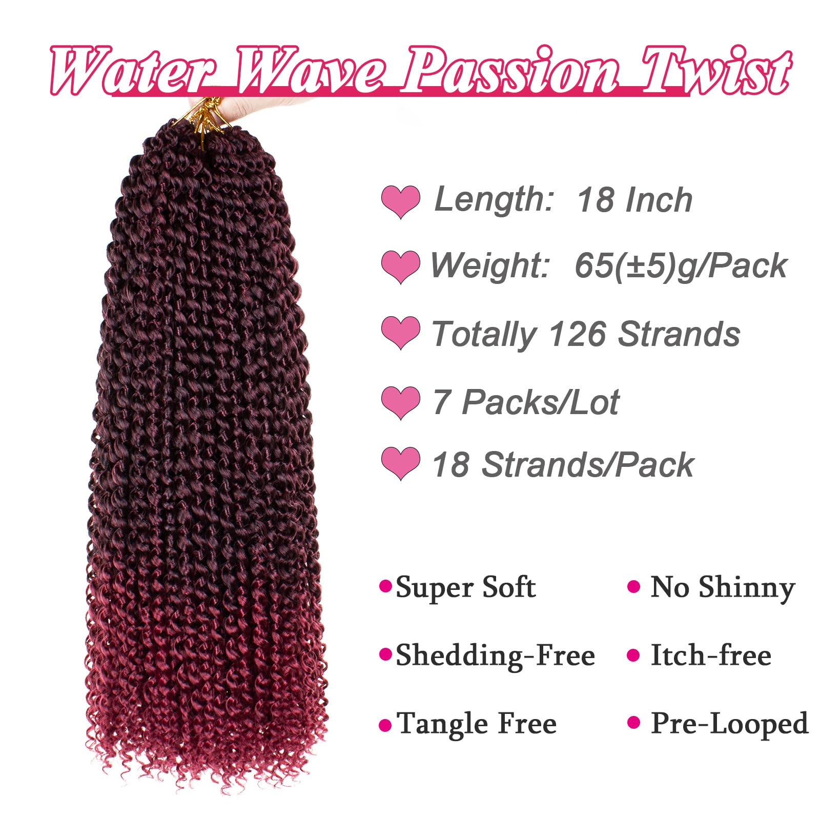 Leeven 18 Inch Passion Twist Crochet Hair 7 Packs Ombre Burgundy Water Wave Crochet Braids Hair For Butterfly Locs Synthetic Lon