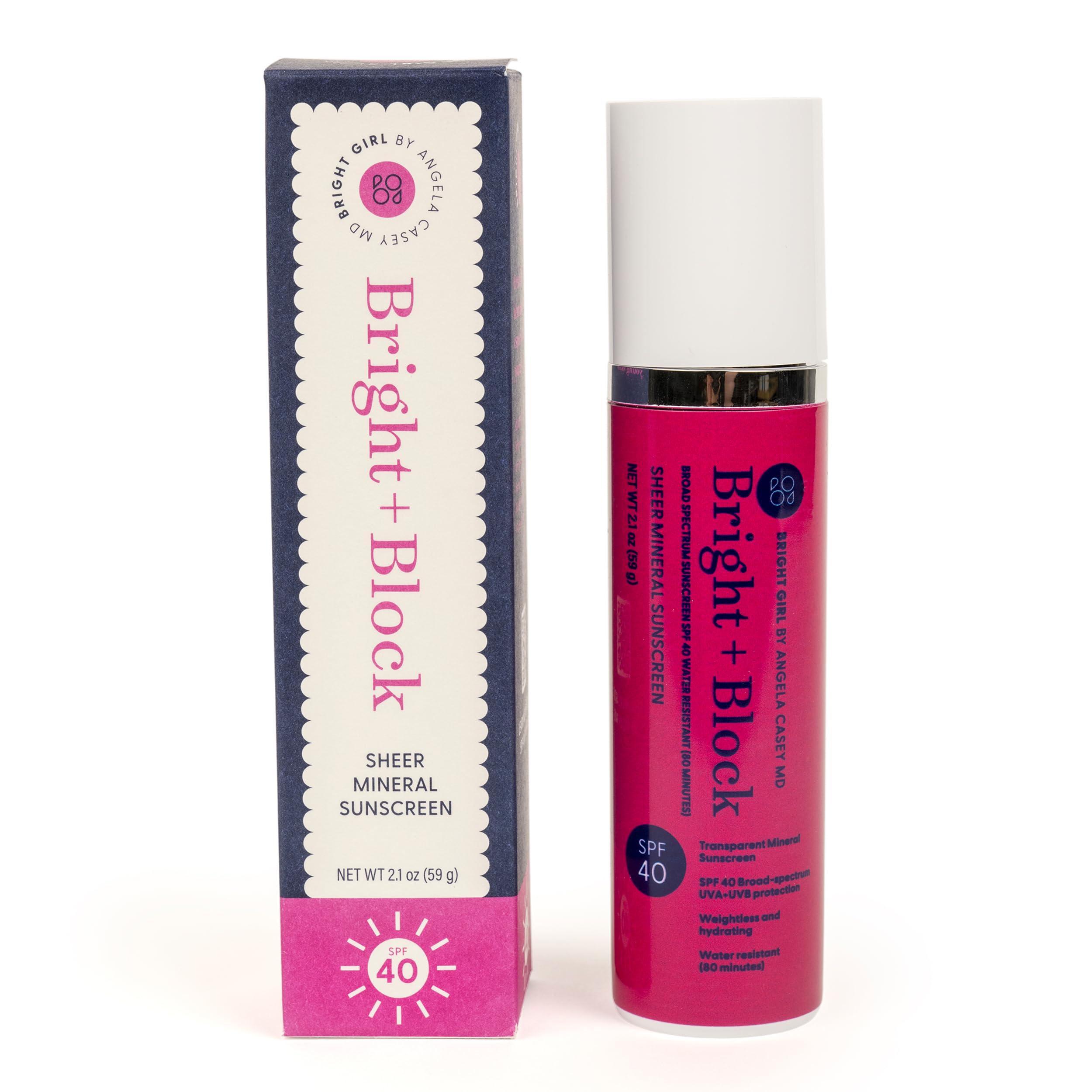 Bright+Block SPF 40 Sheer Mineral Sunscreen - Lightweight, Sheer & Water Resistant Mineral Sunblock for Sensitive, Acne-Prone & 
