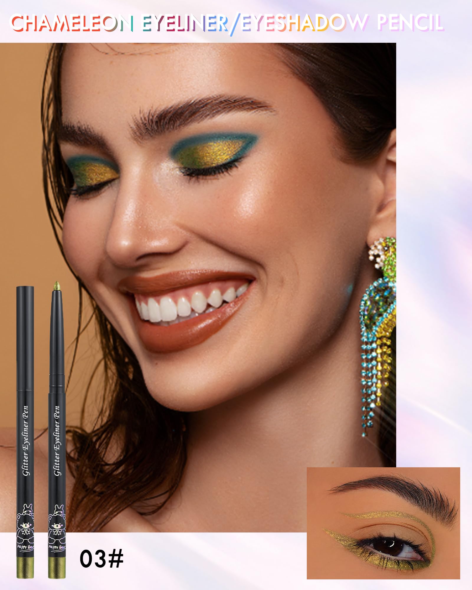 Colored Glitter Eyeliner Pencil, Chameleon Matte Metallic Eyeliner Pen Eyeshadow, Shimmer Retractable Eyeliner Waterproof Smudge
