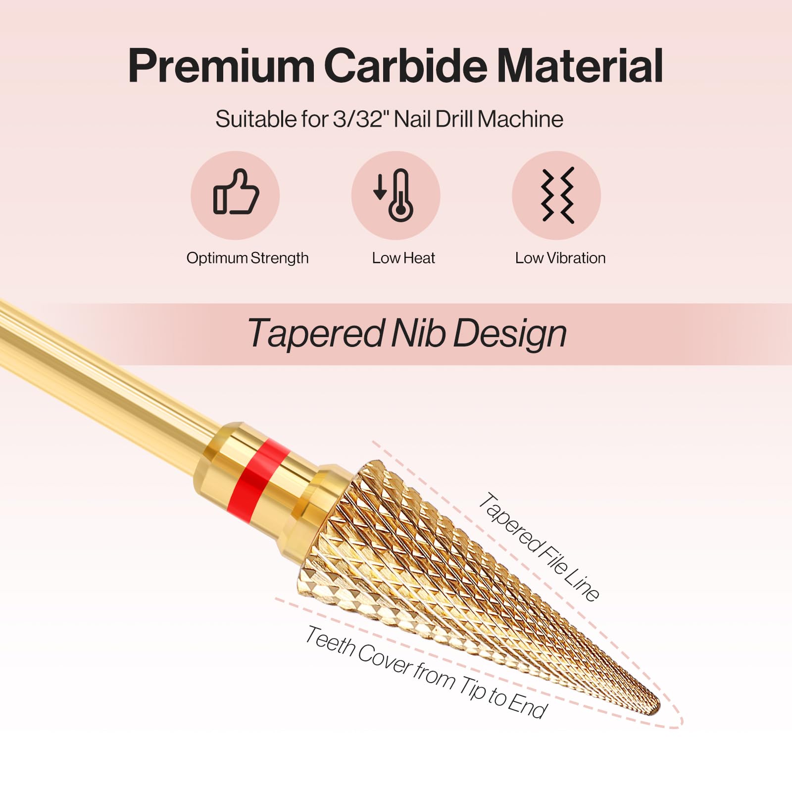 Melodysusie Professional Tapered Nib Nail Drill Bit, 3/32'' Carbide Tungsten Multi-Function Bit, Suitable For Manicure Pedicure