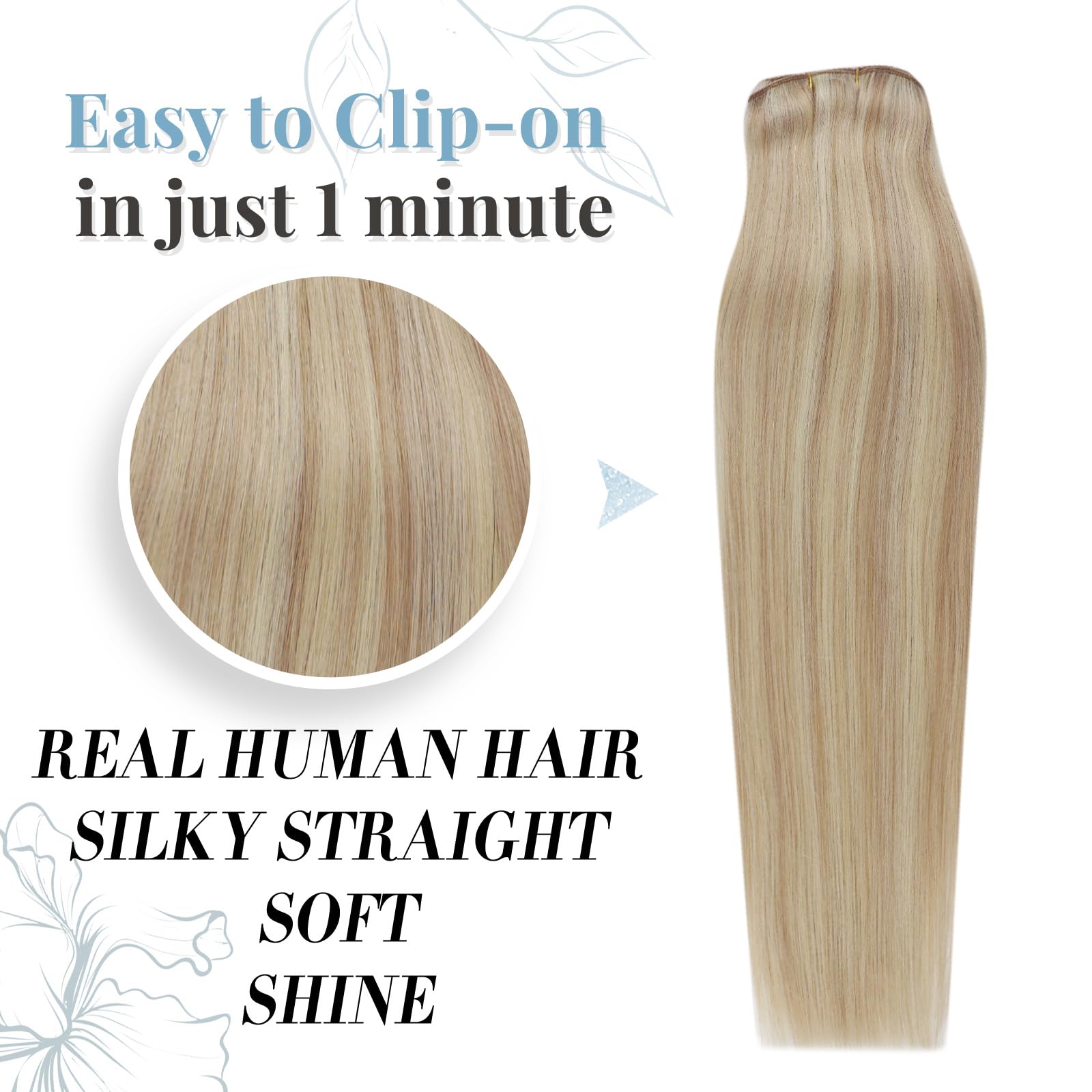 Runature Blonde Clip In Hair Extensions Human Hair 18 Inch Ash Blonde With Platinum Blonde Human Hair Extensions Clip Ins Full H