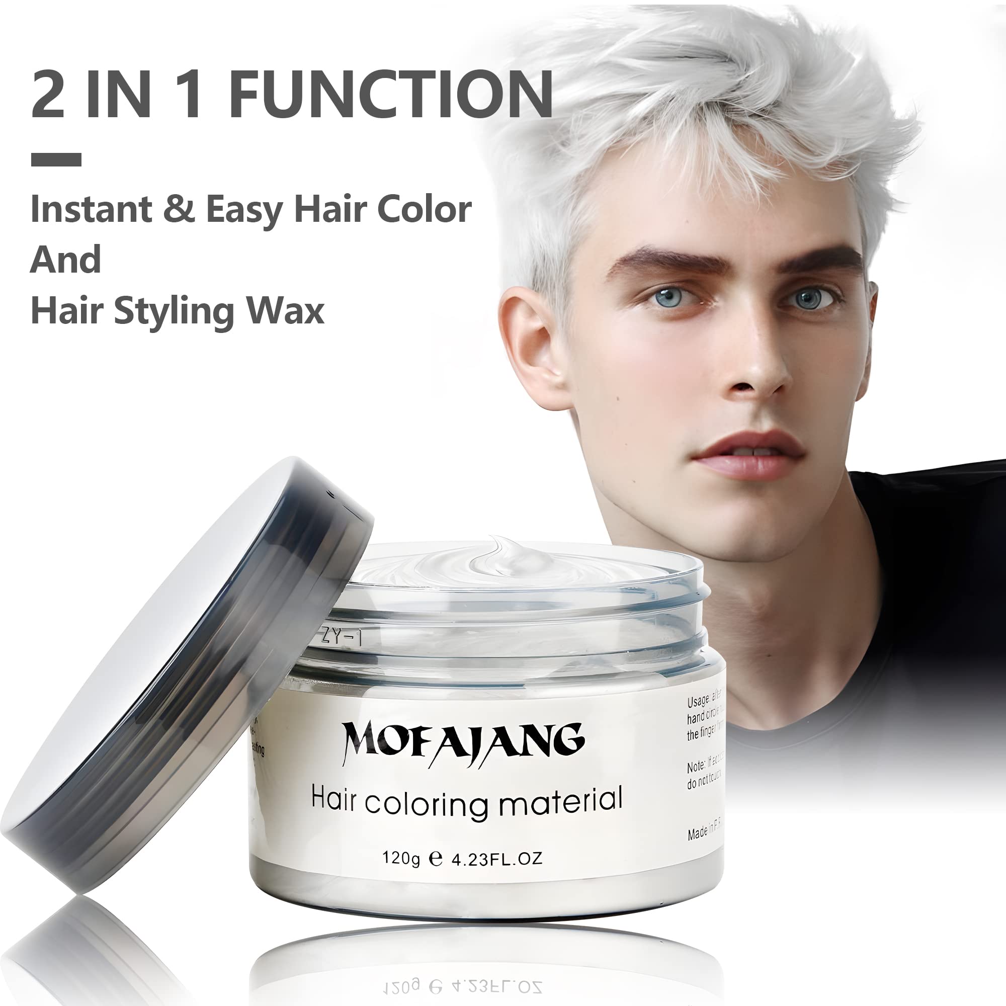 White Hair Color Wax Pomades 4.23 Oz - Natural Hair Coloring Wax Material Disposable Hair Styling Clays Ash For Cosplay, Party (