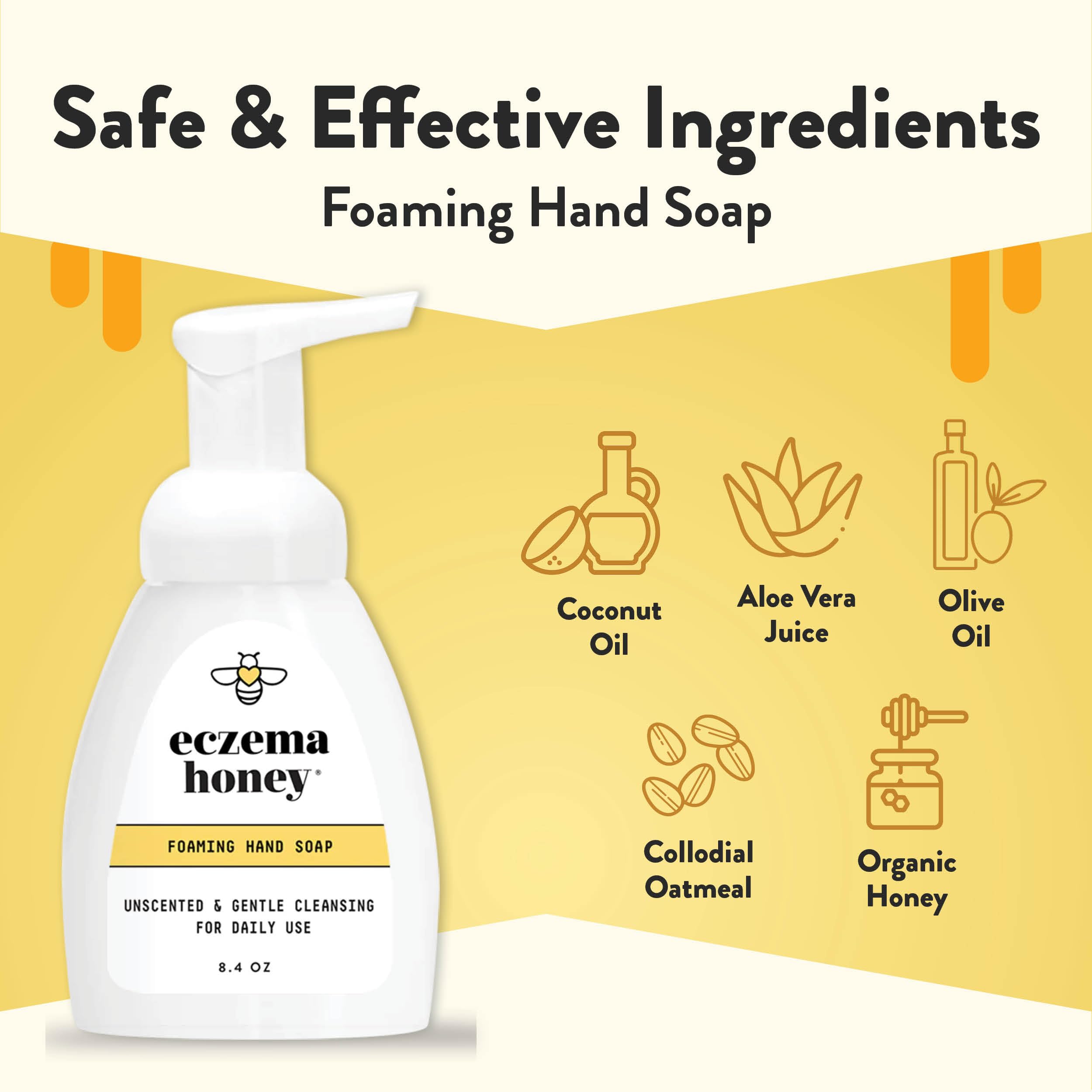 ECZEMA HONEY Gentle Foaming Hand Soap - Non-Toxic, Unscented, 8.4 Fl Oz - Clear Organic Hand Cleaner for Bathroom & Kitchen