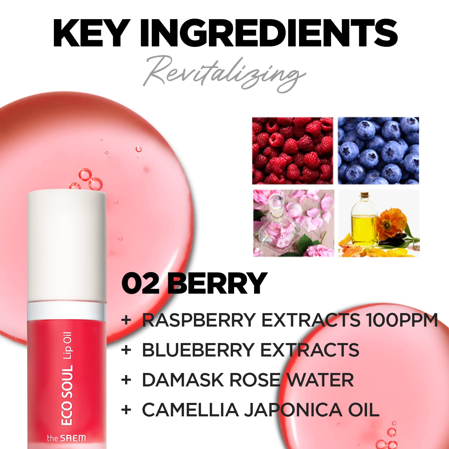 Thesaem Eco Soul Lip Oil 02 Berry - Plumping & Hydrating Lip Oil To Nourish & Moisturize Lips - Berry Extract & Rose Water - Lip