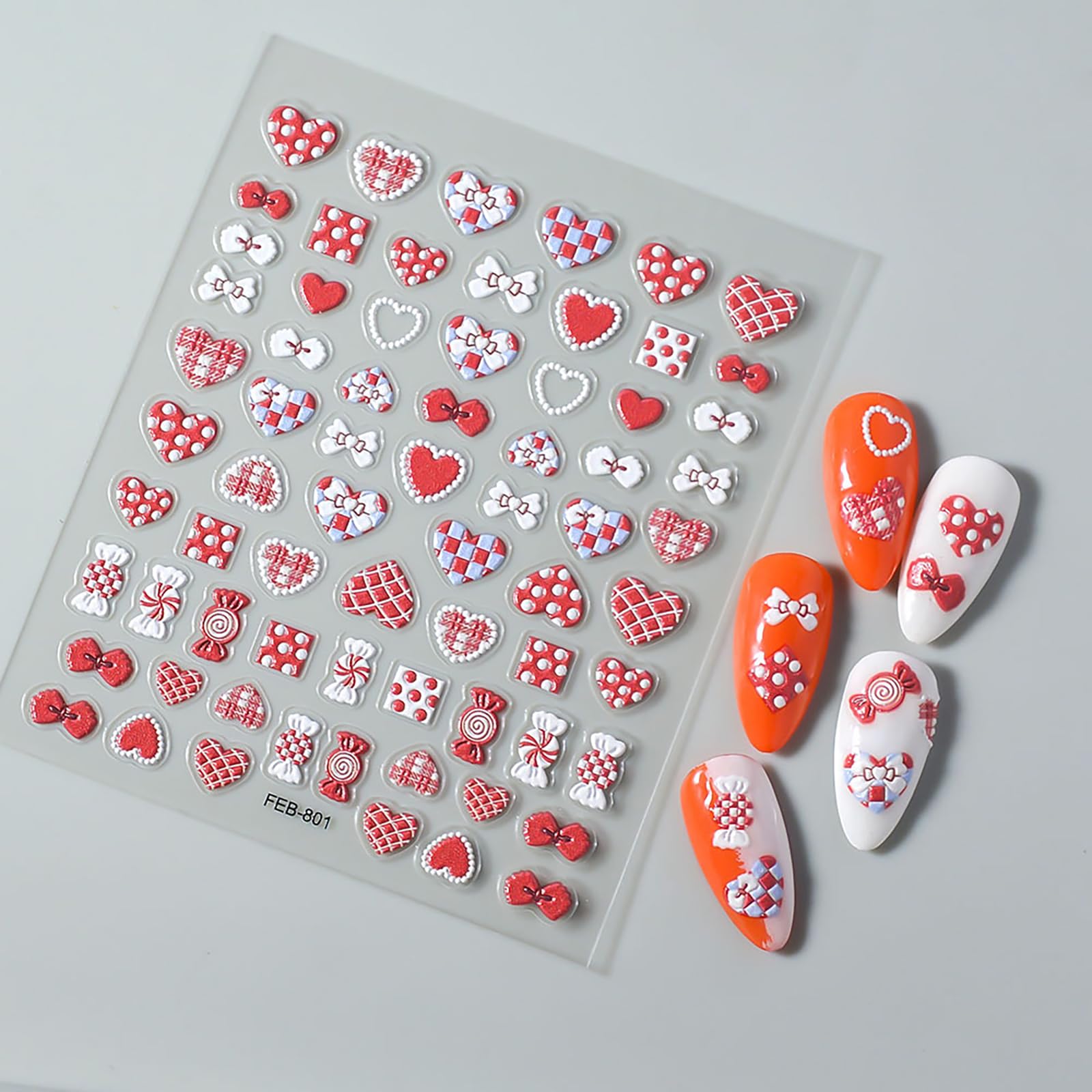Valentine'S Day Nail Stickers Red Pink Heart Bow Nail Art Decals 5D Embossed Self Adhesive Romantic Nail Design Valentine'S Day