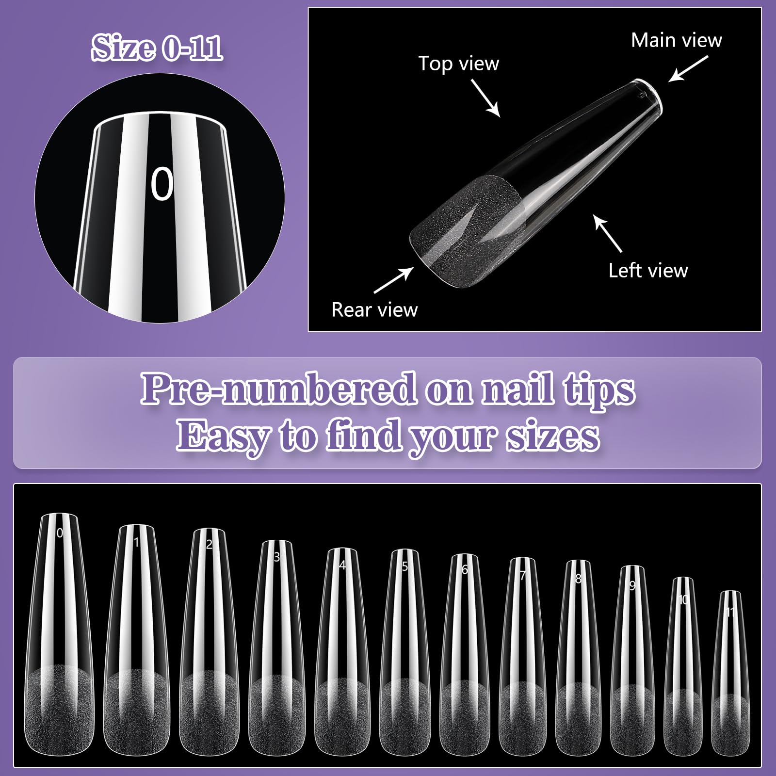 Clear Coffin Nail Tips, Gel Nail Tips For Acrylic Nails Professional,240Pcs Xl Nail Tips Half Matte Full Cover Ballerina Press O