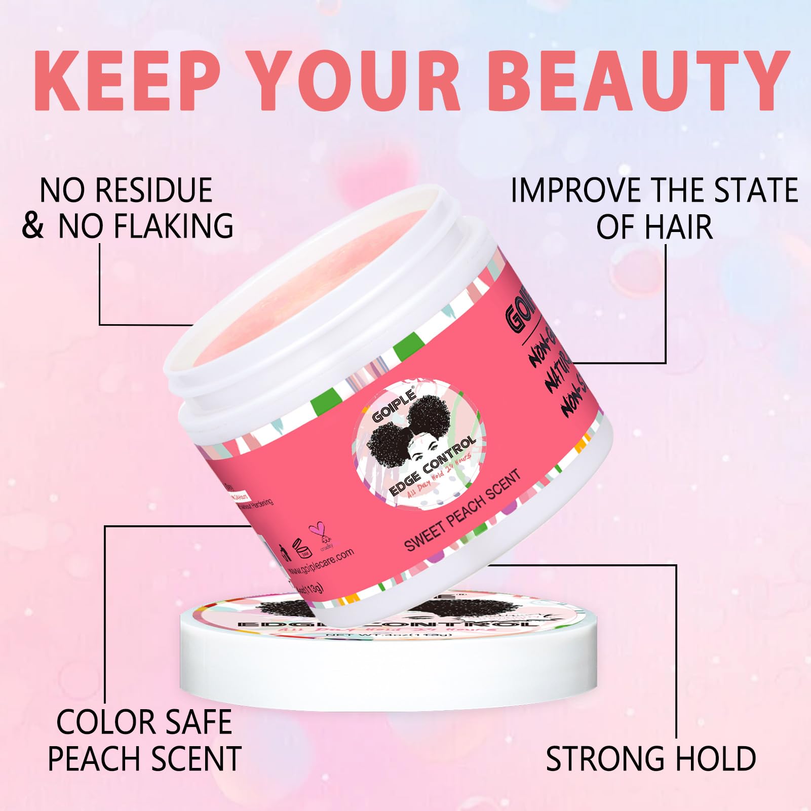 Edge Control Wax For Women Strong Hold Non-Greasy Edge Smoother, Mini Edge Control For Back Hair Edge Brush, No Flaking Water-Ba