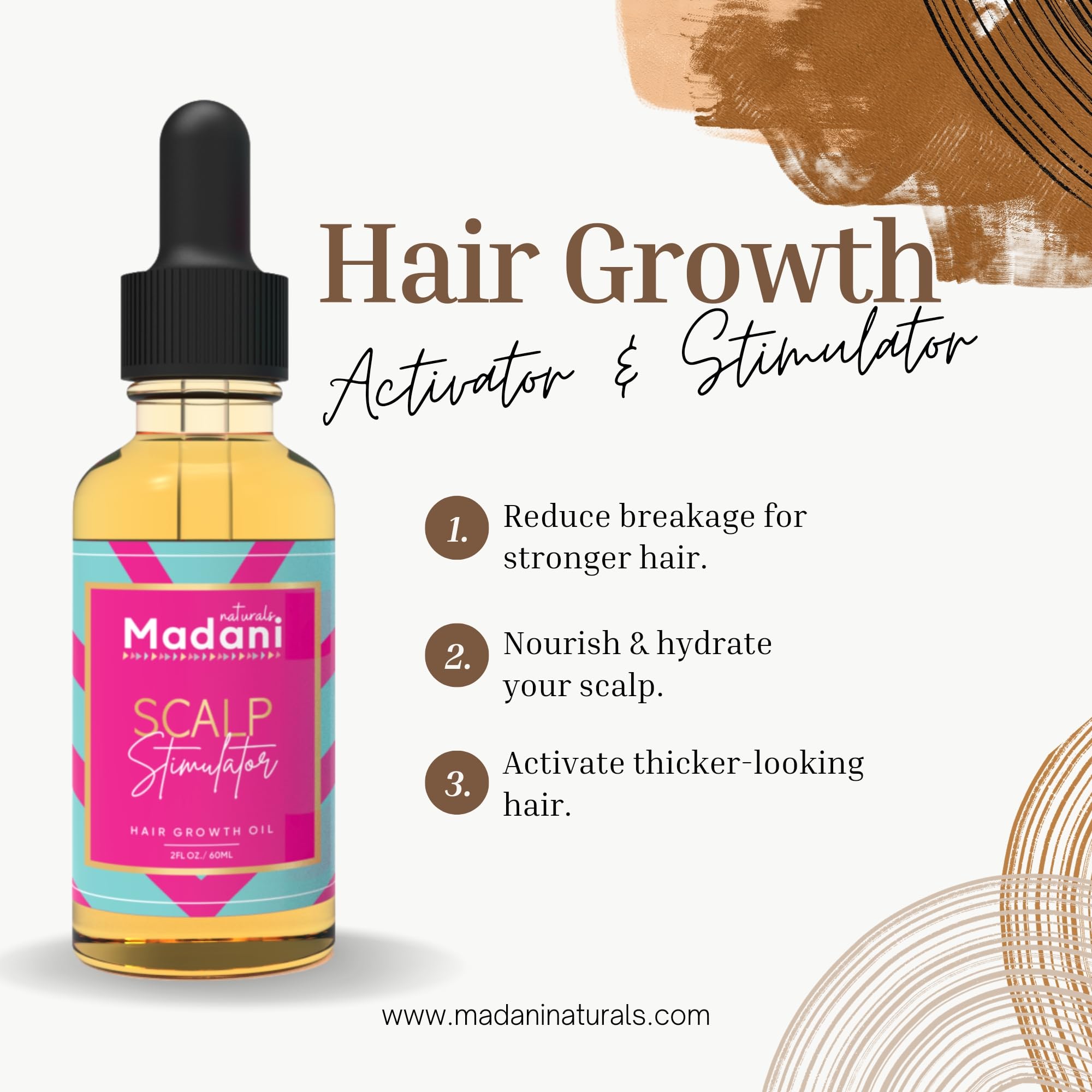 Madani Naturals Hair Growth Oil, Scalp Stimulator With Rosemary & Mint, 2 Fl Oz - For All Hair Types, Helps Reduce Hair Loss, St