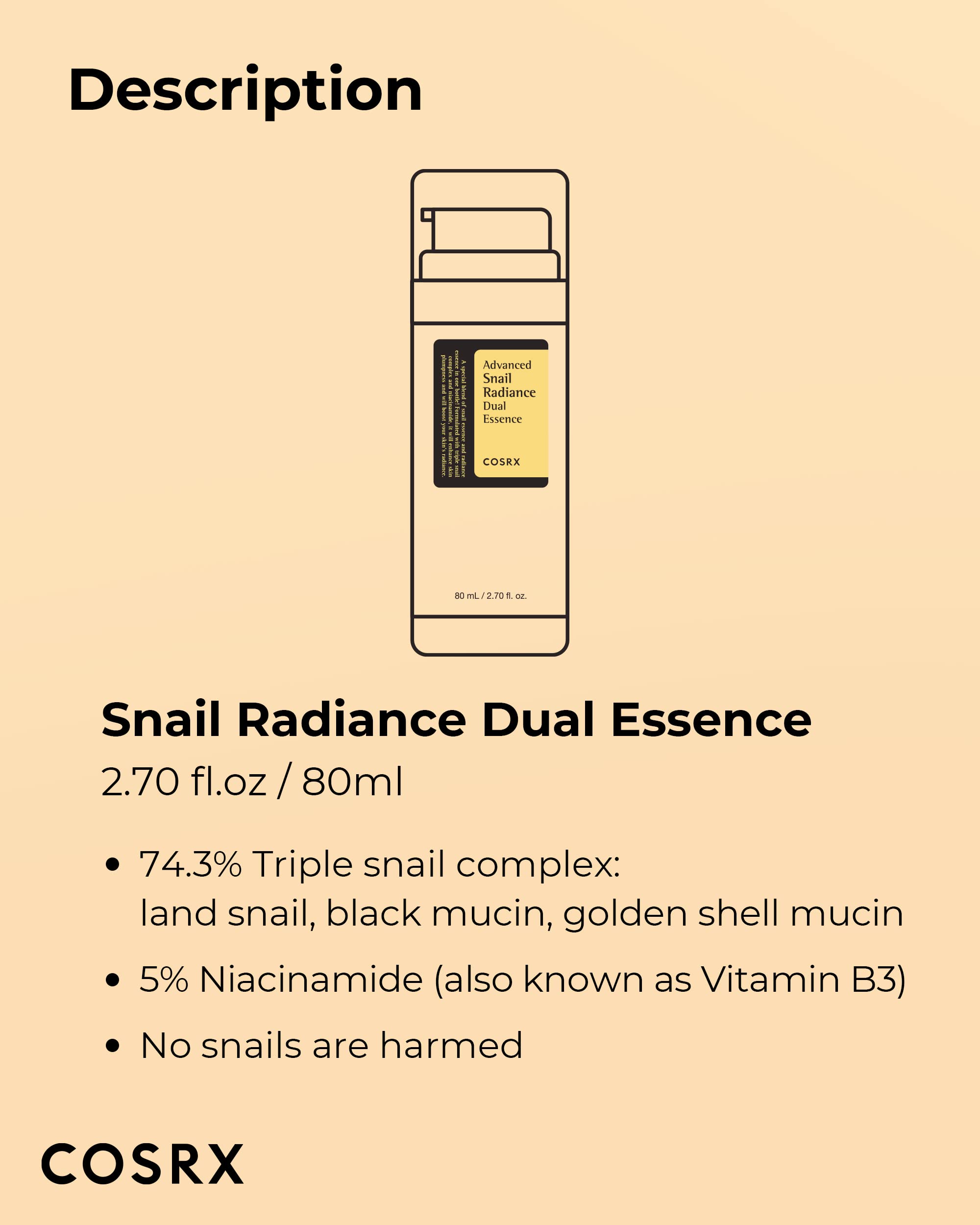 cOSRX Niacinamide 5% + Snail Mucin 74% Dual Essence, Anti aging Face Serum for Dull Skin, Hydrating, Brightening, Repairing, 270