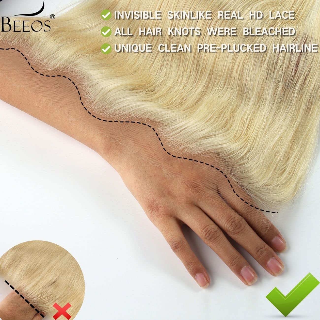 Beeos 13X6 Skinlike Real Hd Lace Frontal Only, 613 Honey Blonde 0.10Mm Ultra-Thin Invisible Swiss Lace Ear To Ear Virgin Hair Fr