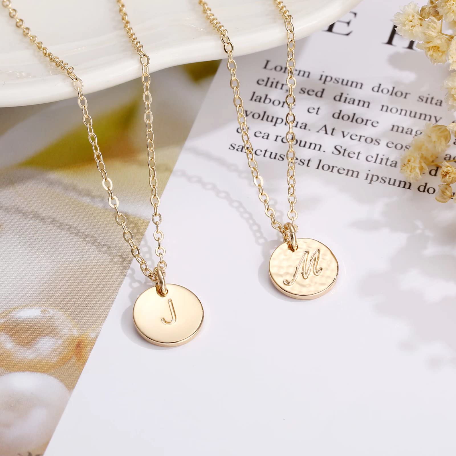 Hidepoo Tiny Initial Necklaces for Girls - 14K Gold Filled Necklace Jewelry for Girls Necklace Disc Double Side Engraved Initial
