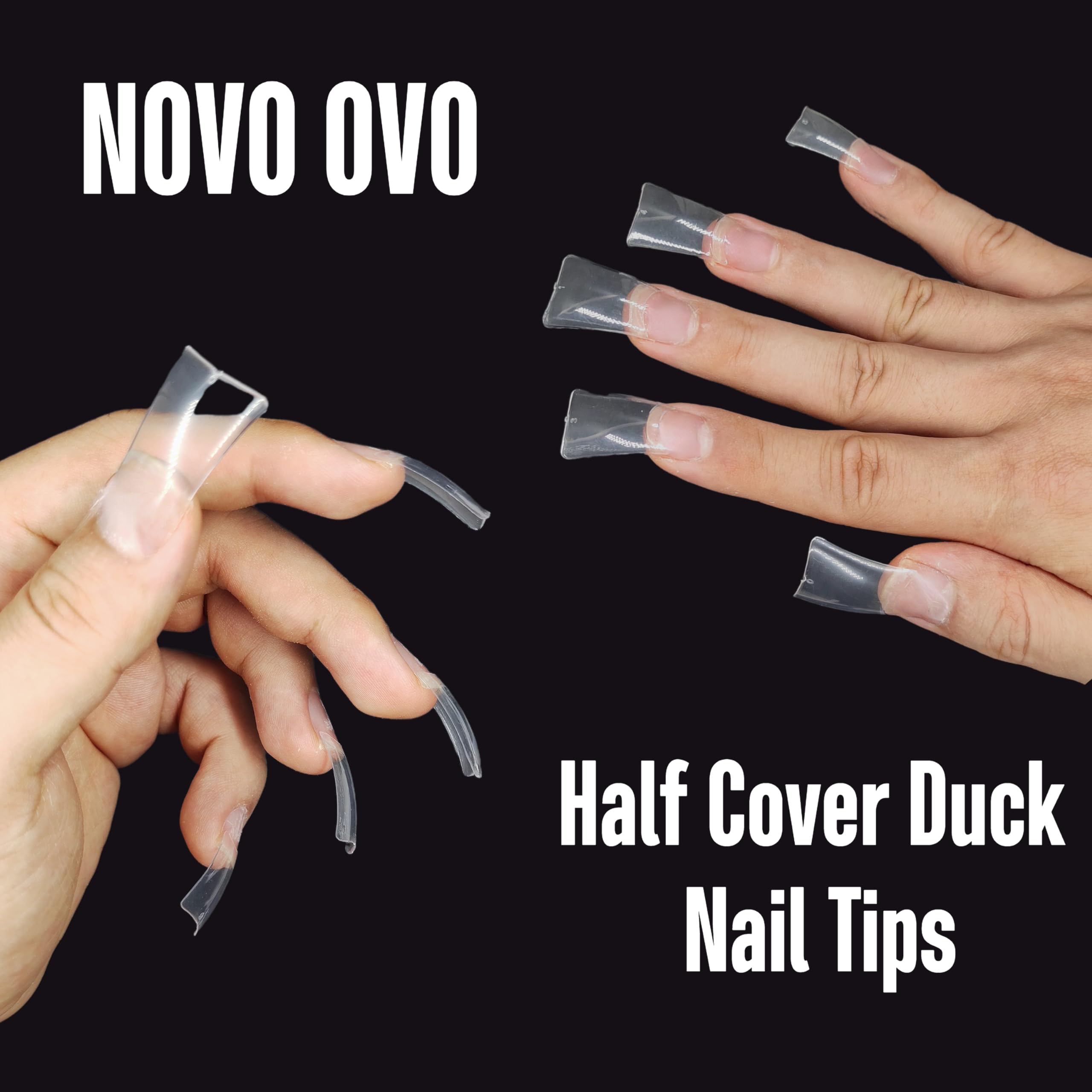 NOVO OVO 550 pcs Transparent Clear Crystal Duck Feet Style Flare Nail Tips Y2K Vibe Half Cover C Curve Wide French False Nail Ex