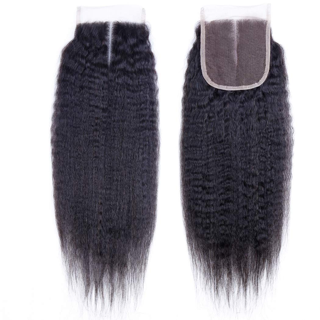 Odir 14 Inch Kinky Straight 4X4 Lace Closure 150% Density Brazilian Human Hair Hand Tied Swiss Lace Closure 9A Unprocessed Yaki