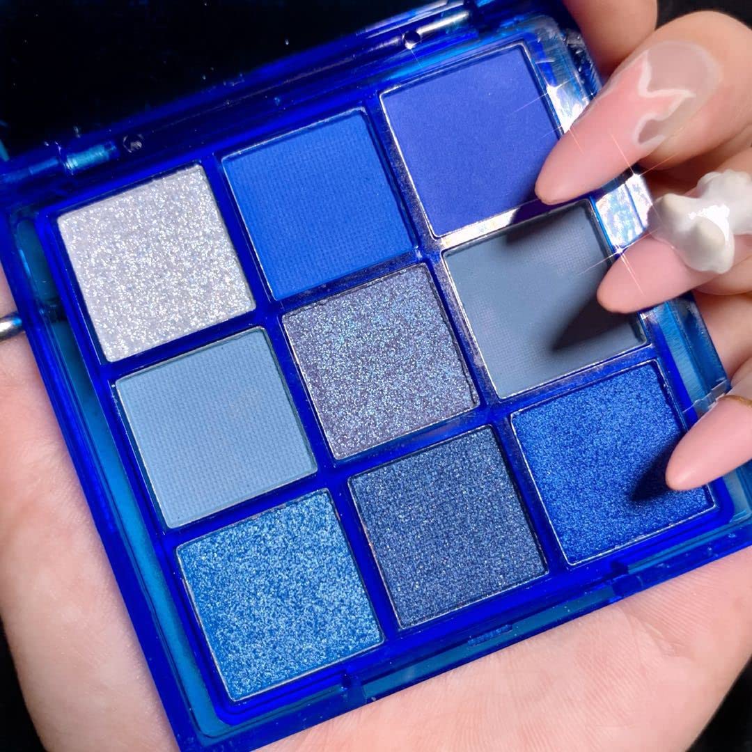 Amy'S Diary Blue Eyeshadow Palette Glitter Eye Shadow Makeup,Navy Blue Eyeshadow Shiny Sparkle Shimmer Glitter Blue Eyeshadow Wa