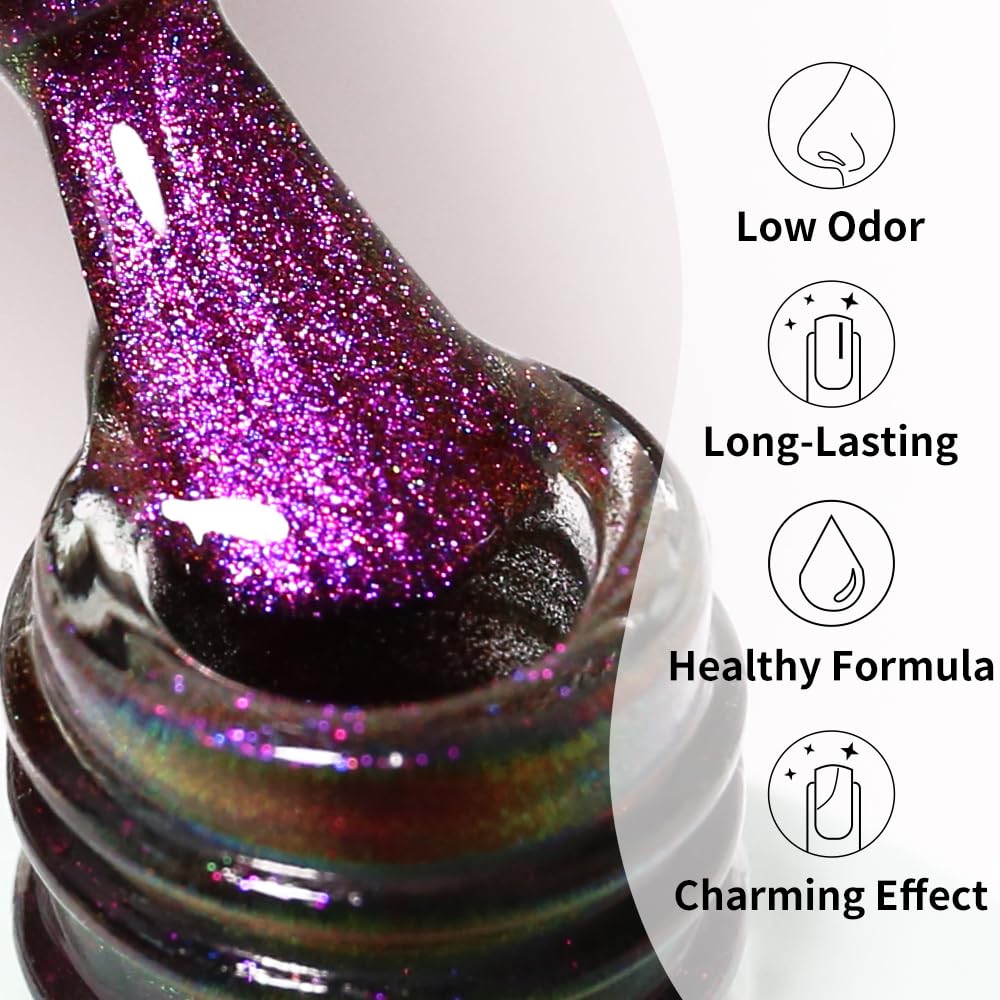 Firedeep 9D Cat Eye Gel Nail Polish 16Ml Galaxy Deep Purple Chameleon Gel Polish Led/Uv Soak Off Nail Polish Kit With Magnet