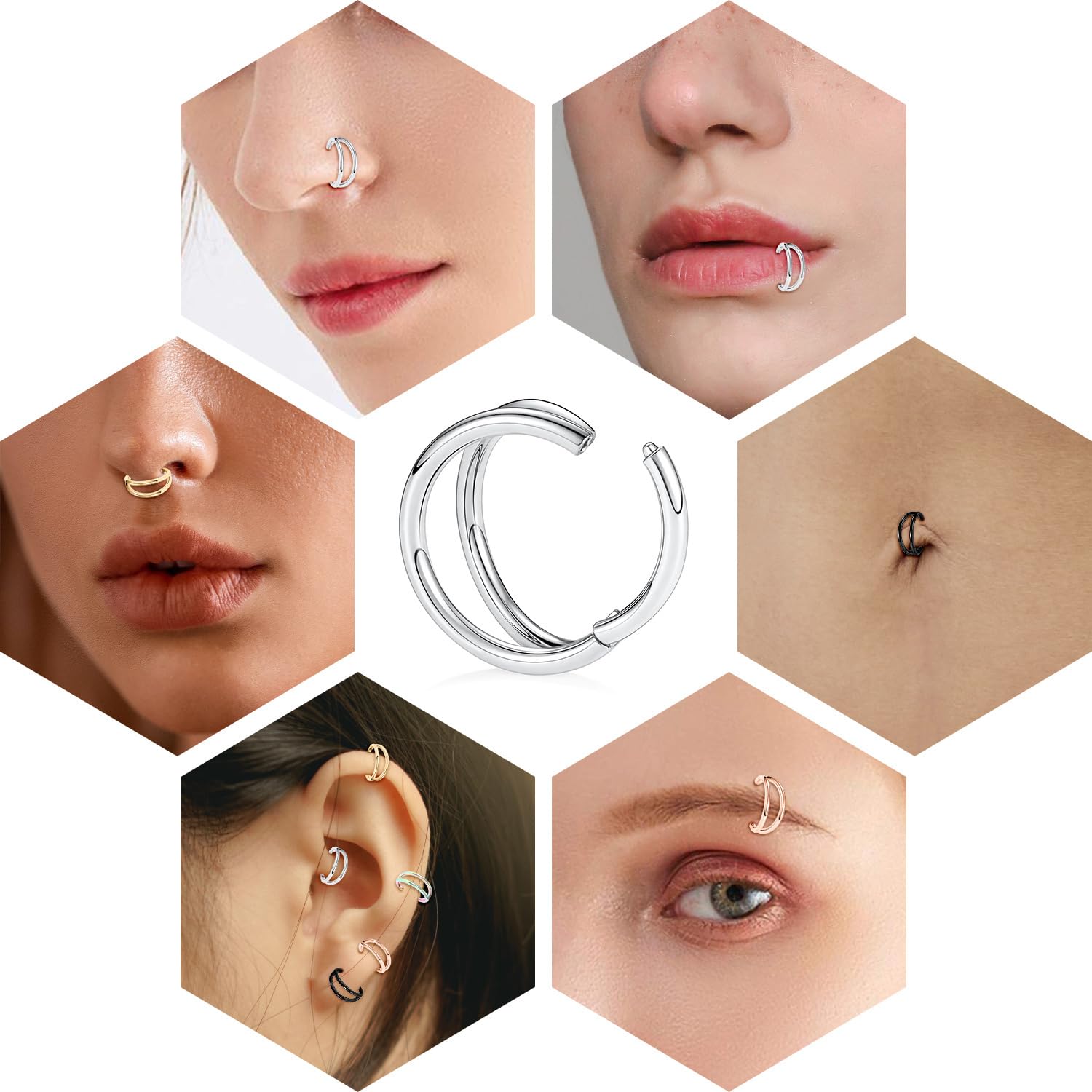 FUNLMO 18G Double Hoop Nose Ring and Cartilage Hoop Earring - Septum, Tragus, Helix, Conch, Rook, Daith Piercing Jewelry - 316L