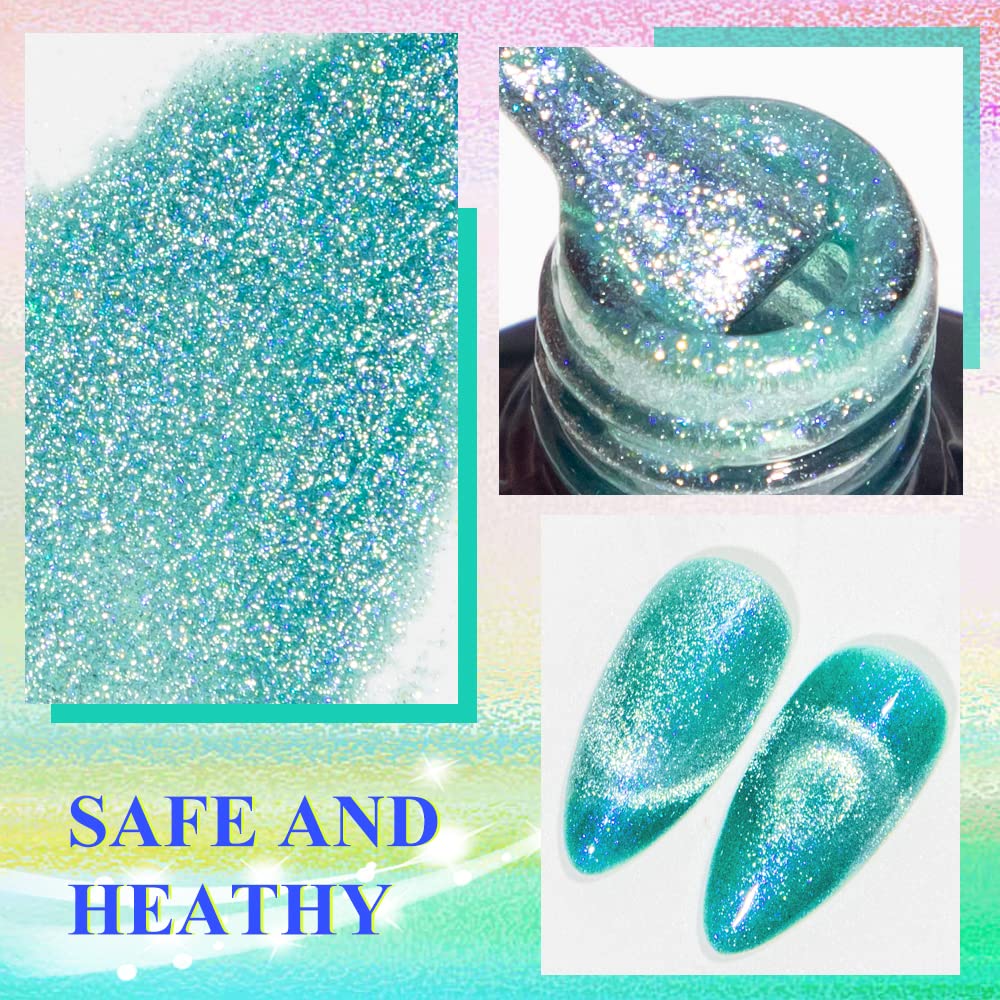 Mizhse Unicorn Cat Eye Gel Nail Polish 7Ml, Pearl Mermaid Cateye Magnetic Gel Polish Kit Pink Blue Soak Off Uv Led Diy Manicure